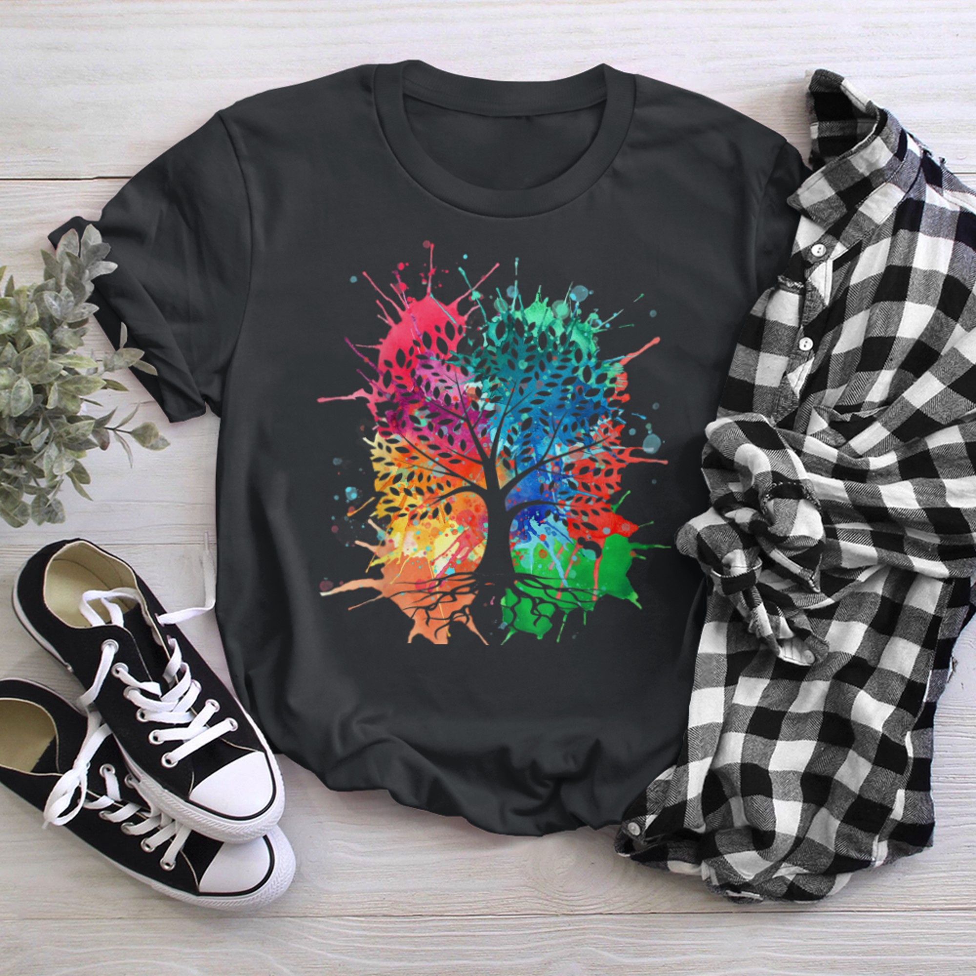 Paint Drip Tree T-shirt, Paint Splash Tree of Life t-shirt black