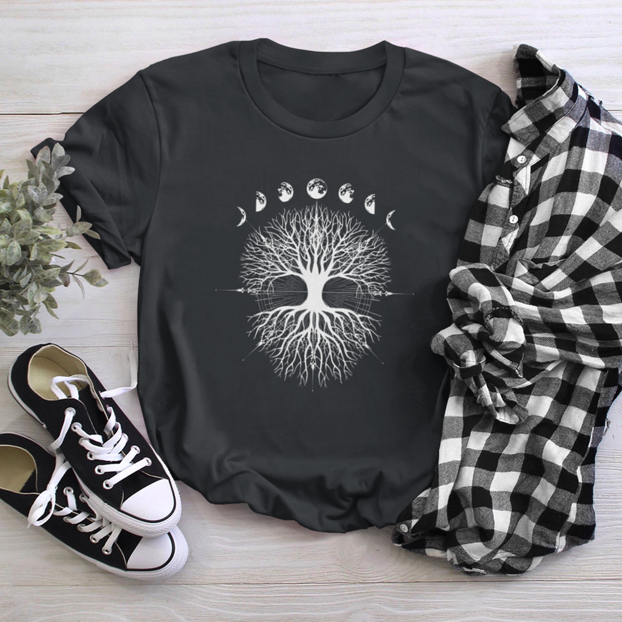 Phases of the Moon Tree of Life Mystical Zen Yoga Hippy t-shirt black