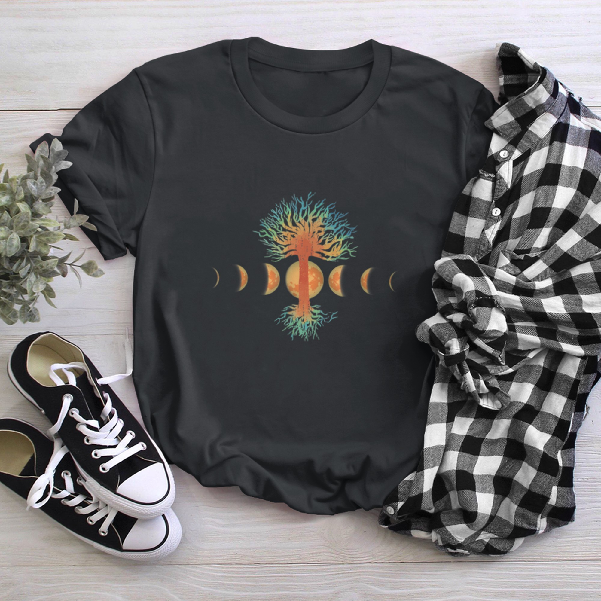 Phases of the Moon Tree of Life Mystical Zen Yoga Meditation (5) t-shirt black