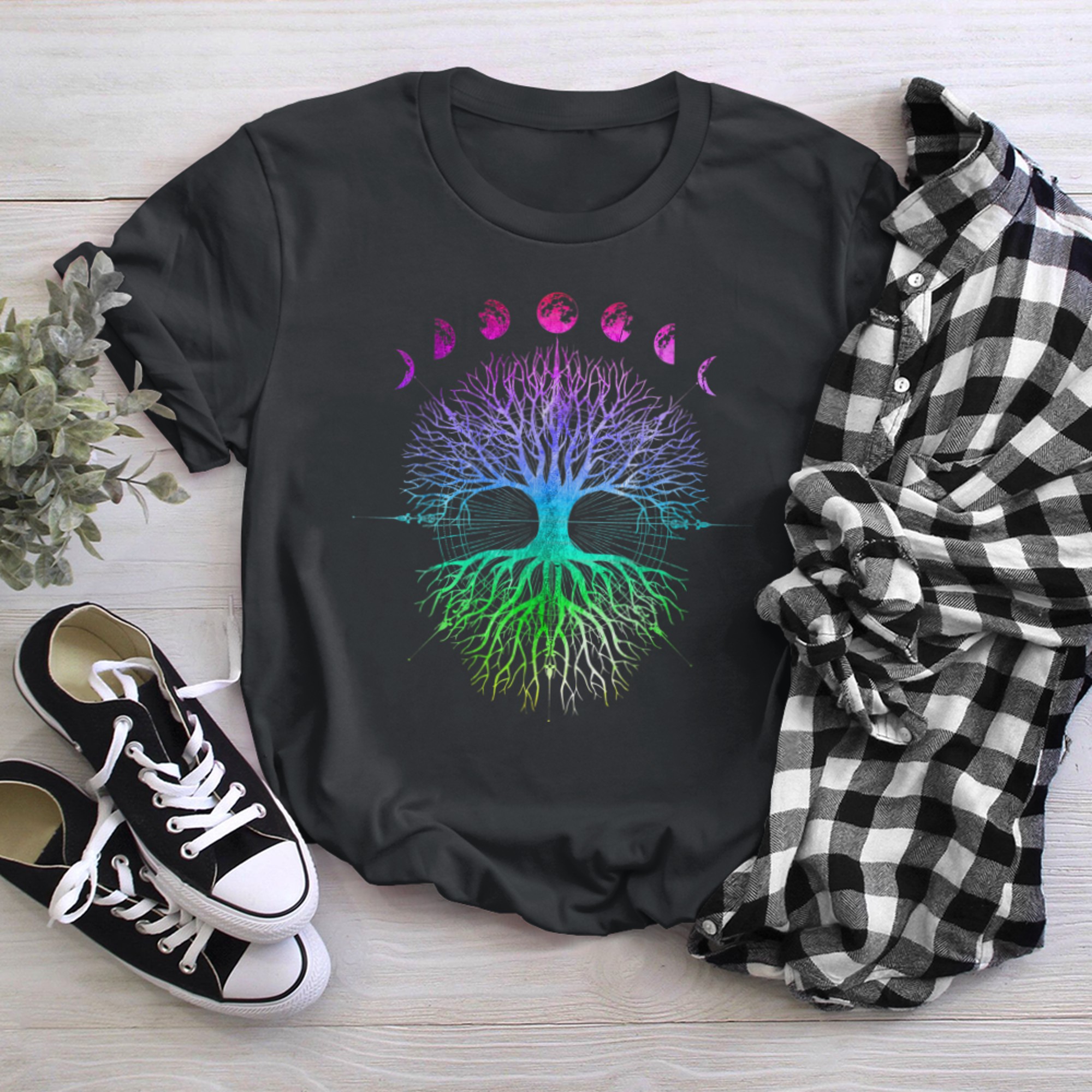 Phases of the Moon Tree of Life Mystical Zen Yoga Meditation (9) t-shirt black