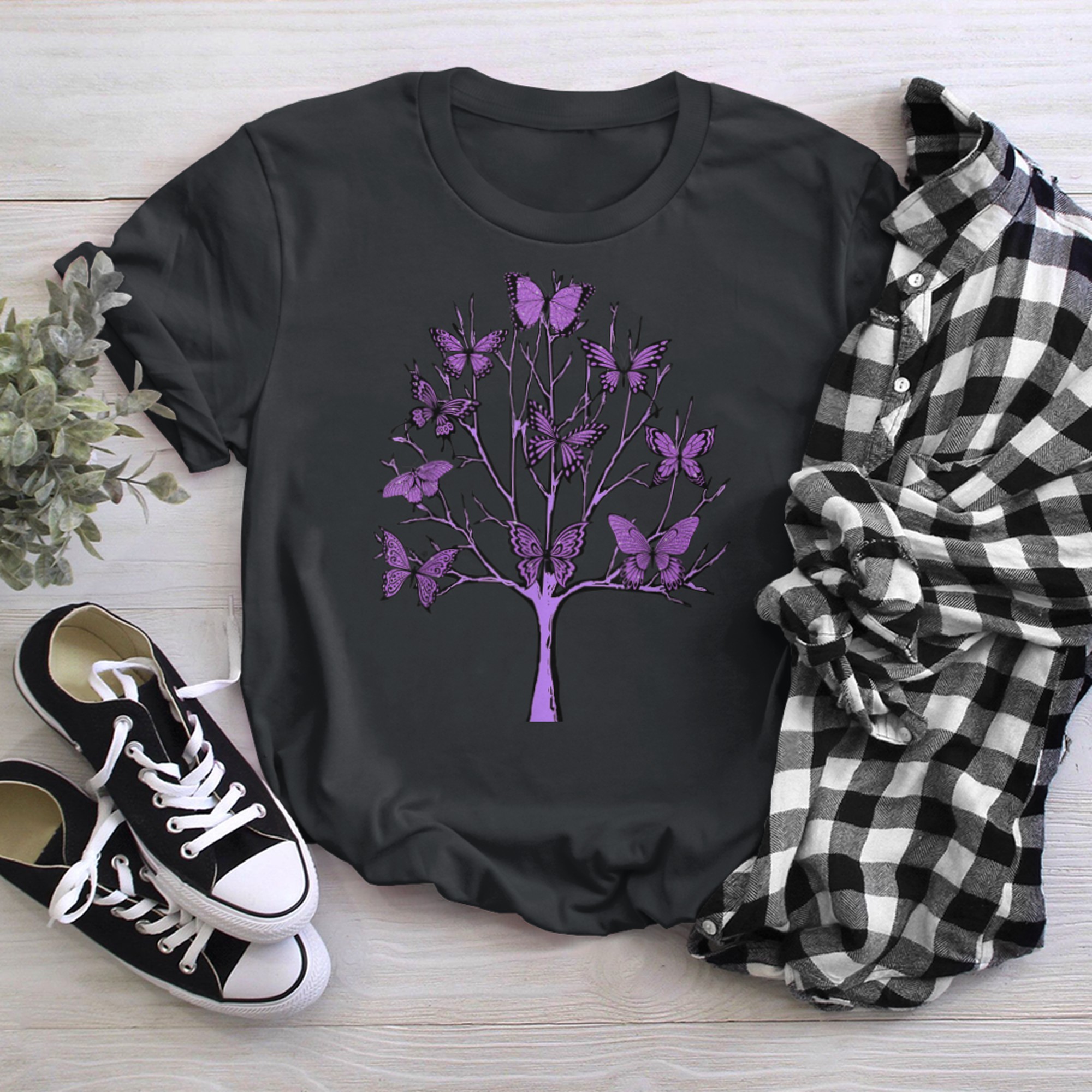 Purple Butterfly Tree of Life Butterflies t-shirt black