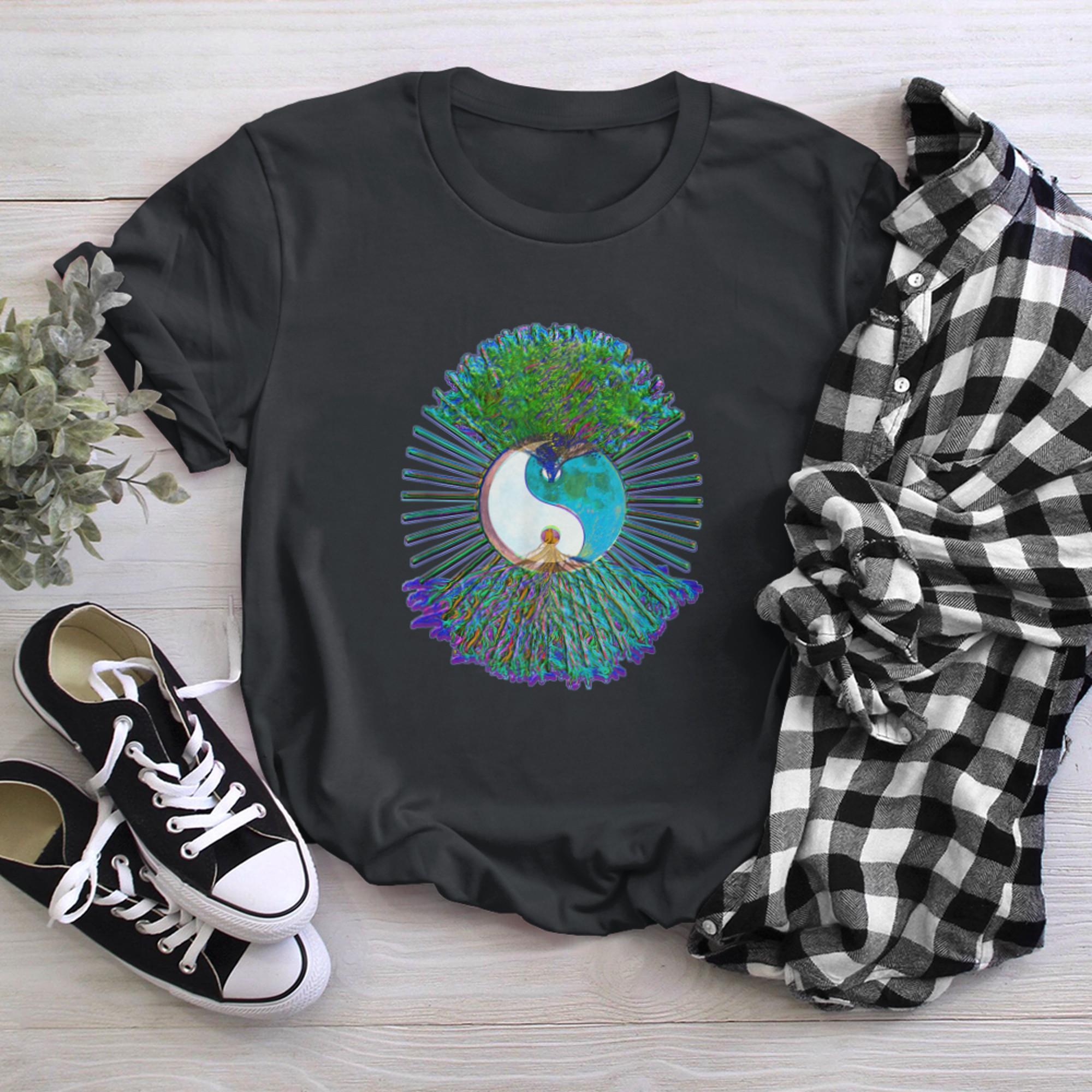 Rainbow Tree of Life with Yin Yang t-shirt black