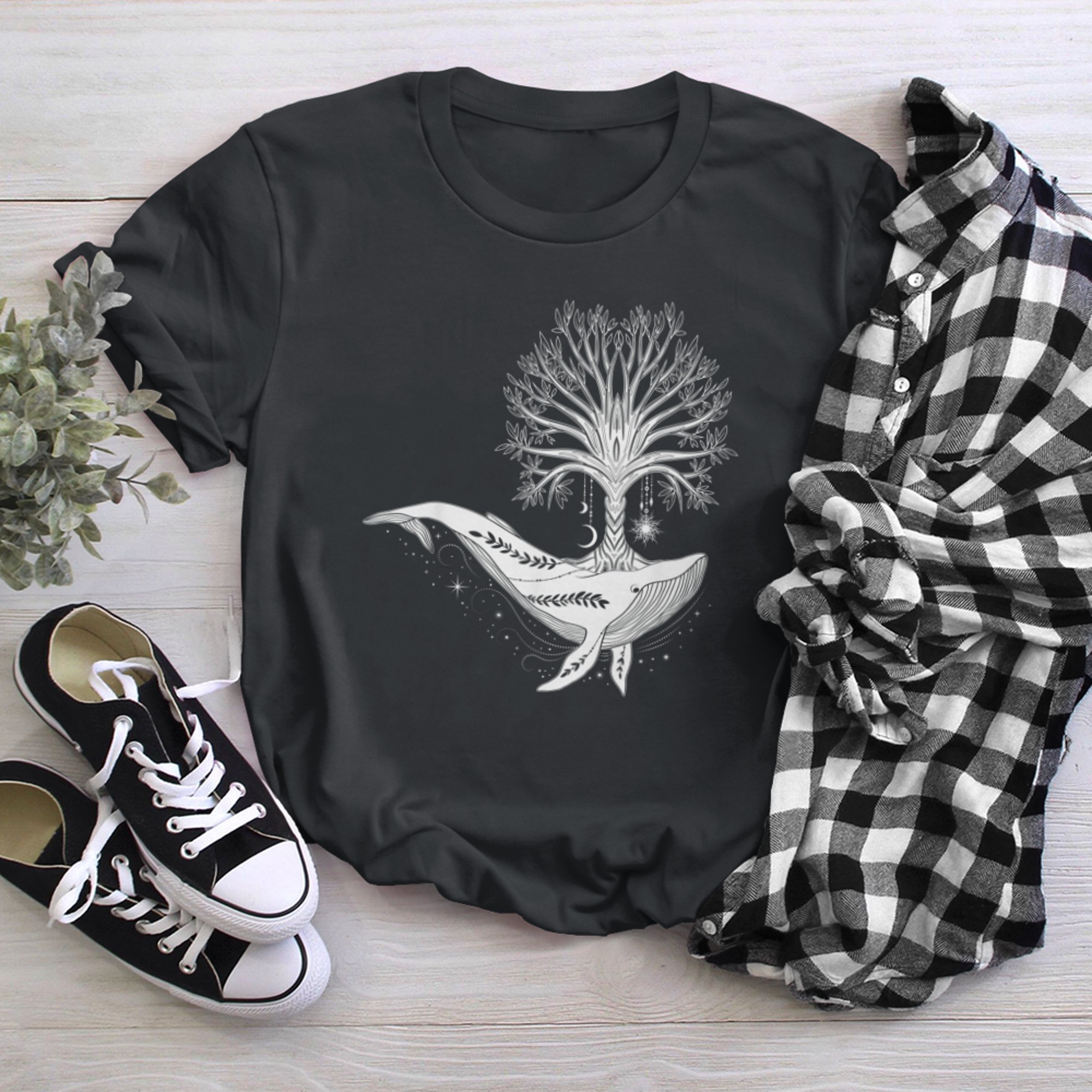 Sacred Tree Geometry Psychic Reading Tarot Boho Whale t-shirt black