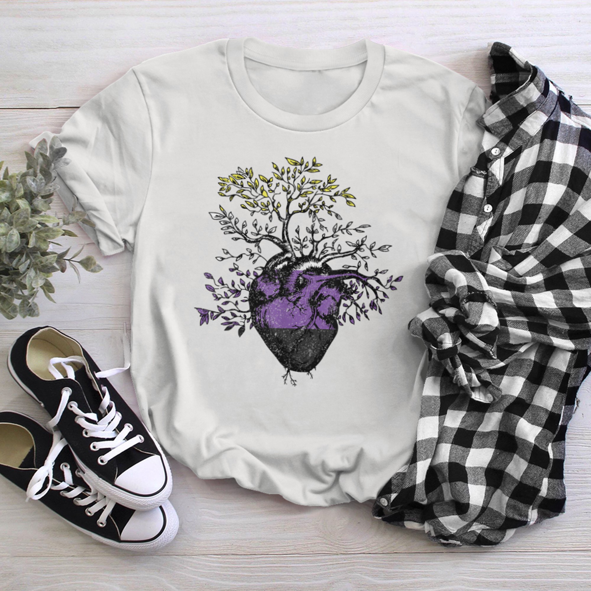 Sarcastic Non binary Heart Tree of Life LGBT with NB Flag t-shirt white