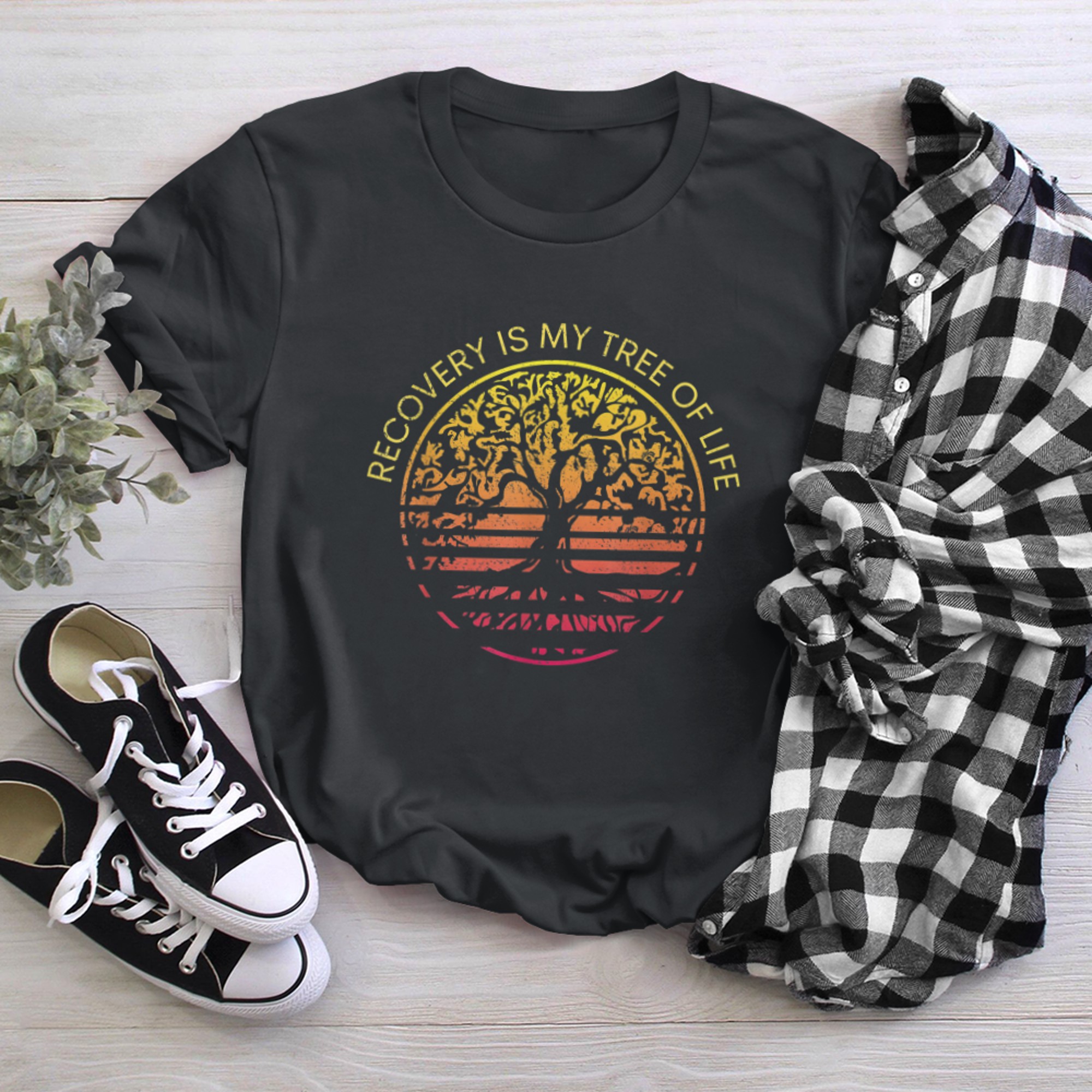 Sober Anniversary Recovery Is My Tree Of Life Sober Living t-shirt black