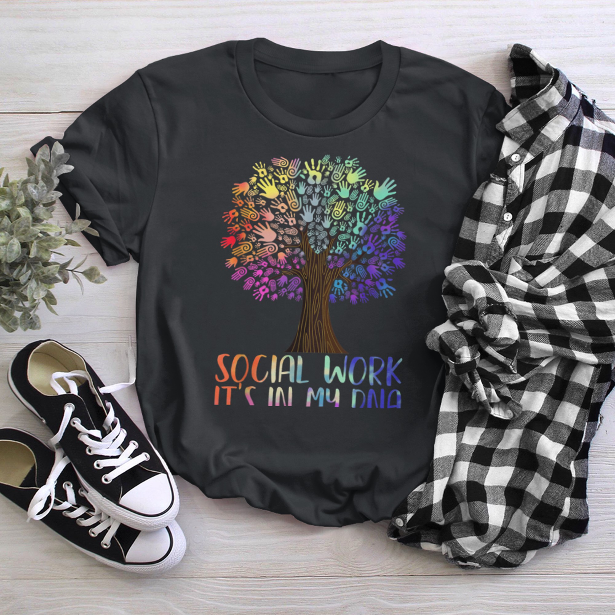 Social Work Is In My DNA Rainbow Tree Of Life Social Worker t-shirt black