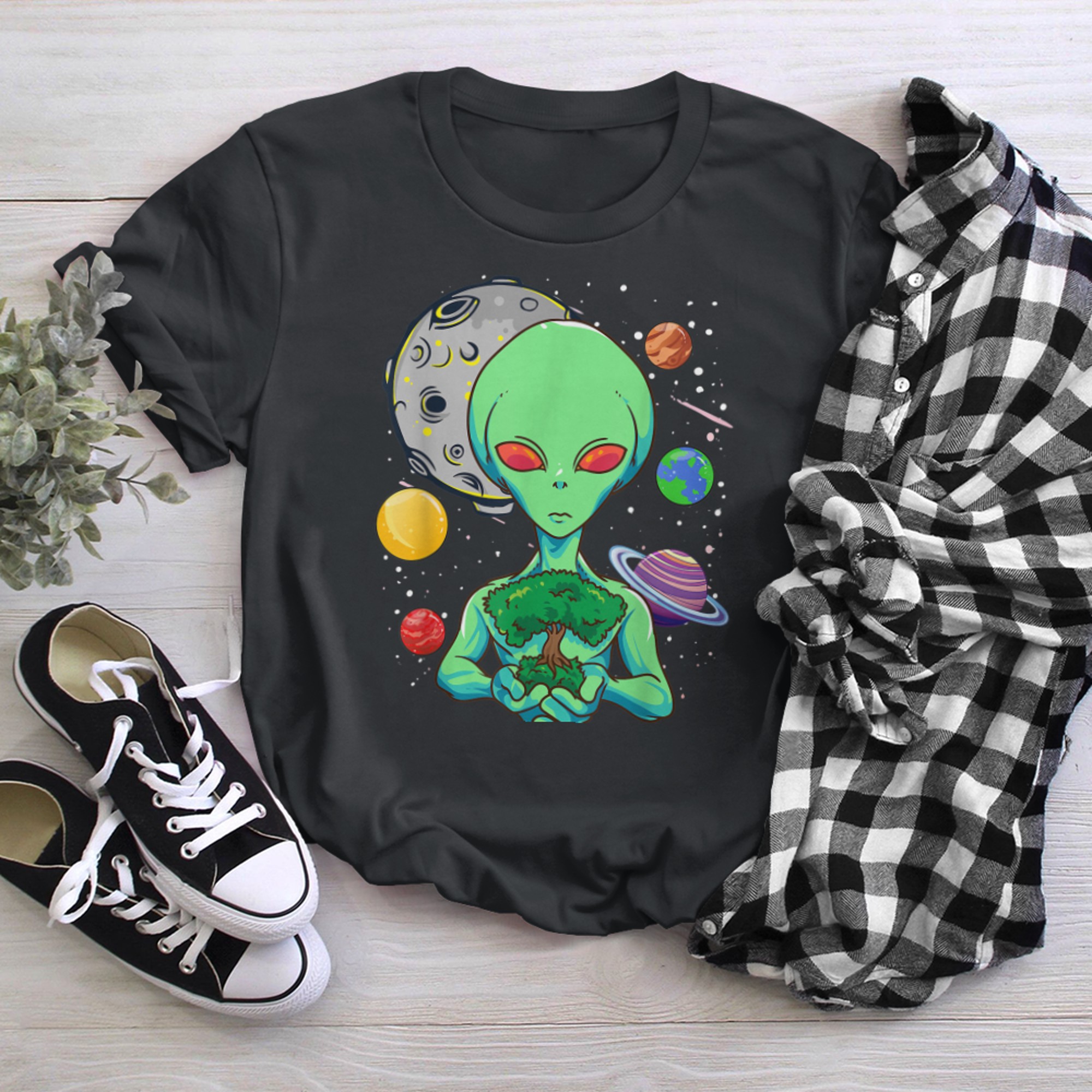 Space Day Celebration Cosmic Alien Tree Of Life Earth Day t-shirt black