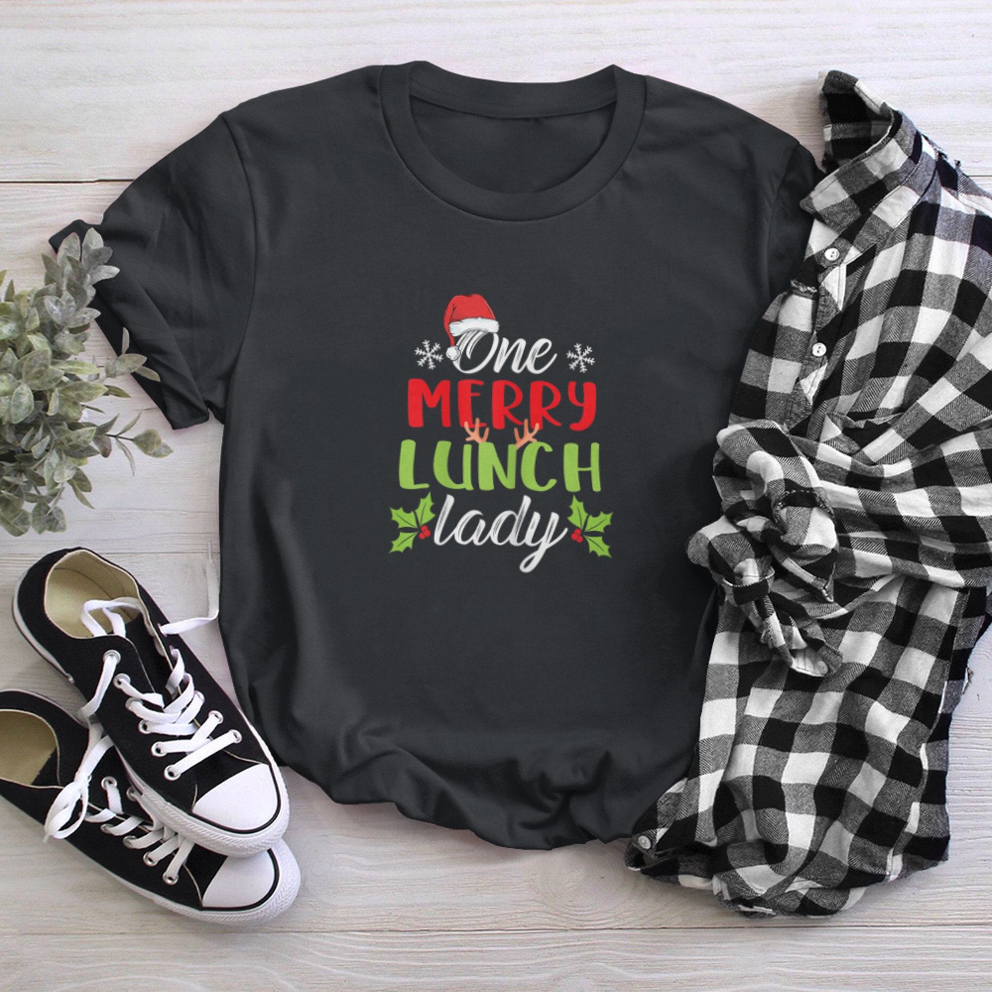 Womens One Merry Lunch Lady Funny Christmas Cafeteria Staff Crew t-shirt black