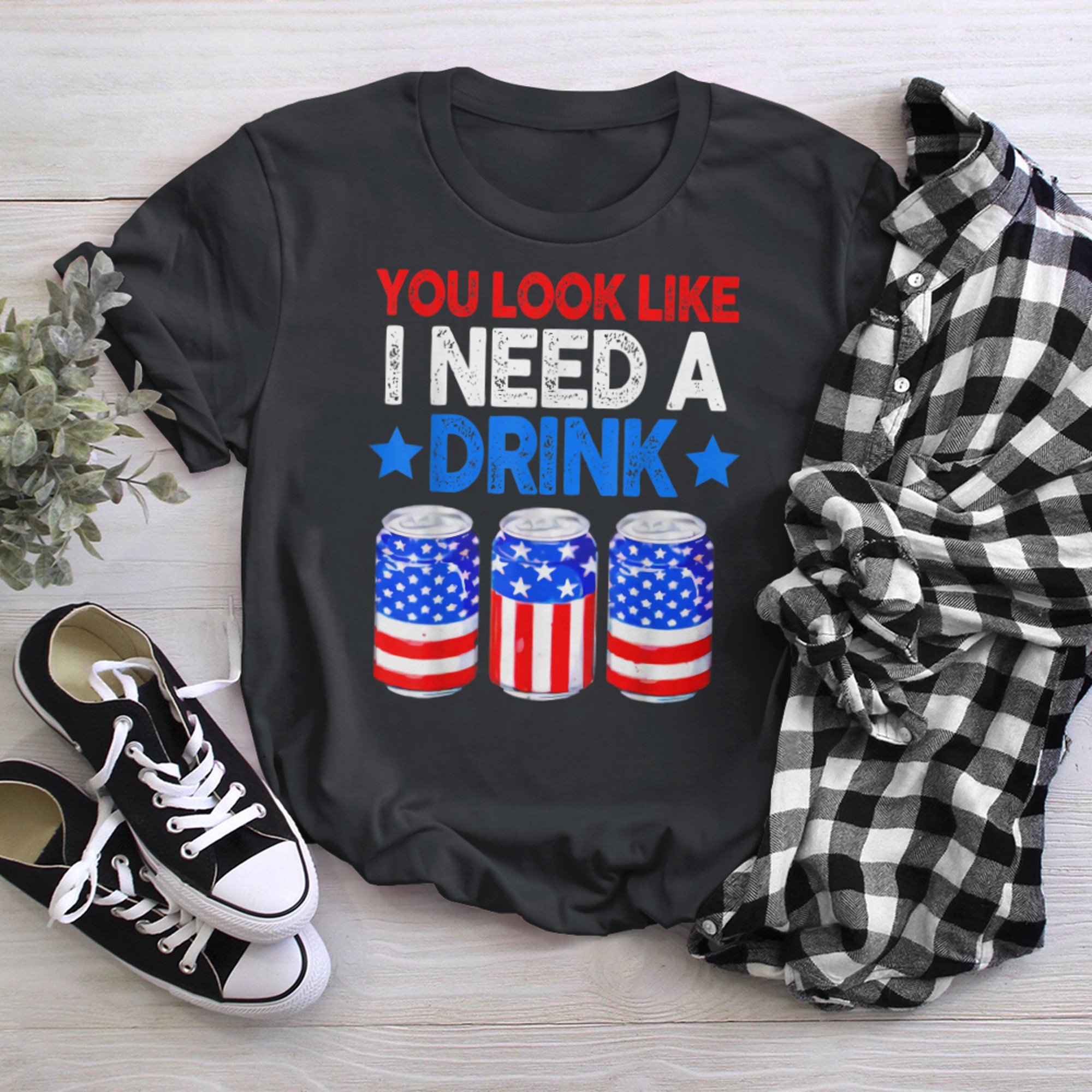 You Look Like I Need A Drink Beer Bong American 4th Of July t-shirt black