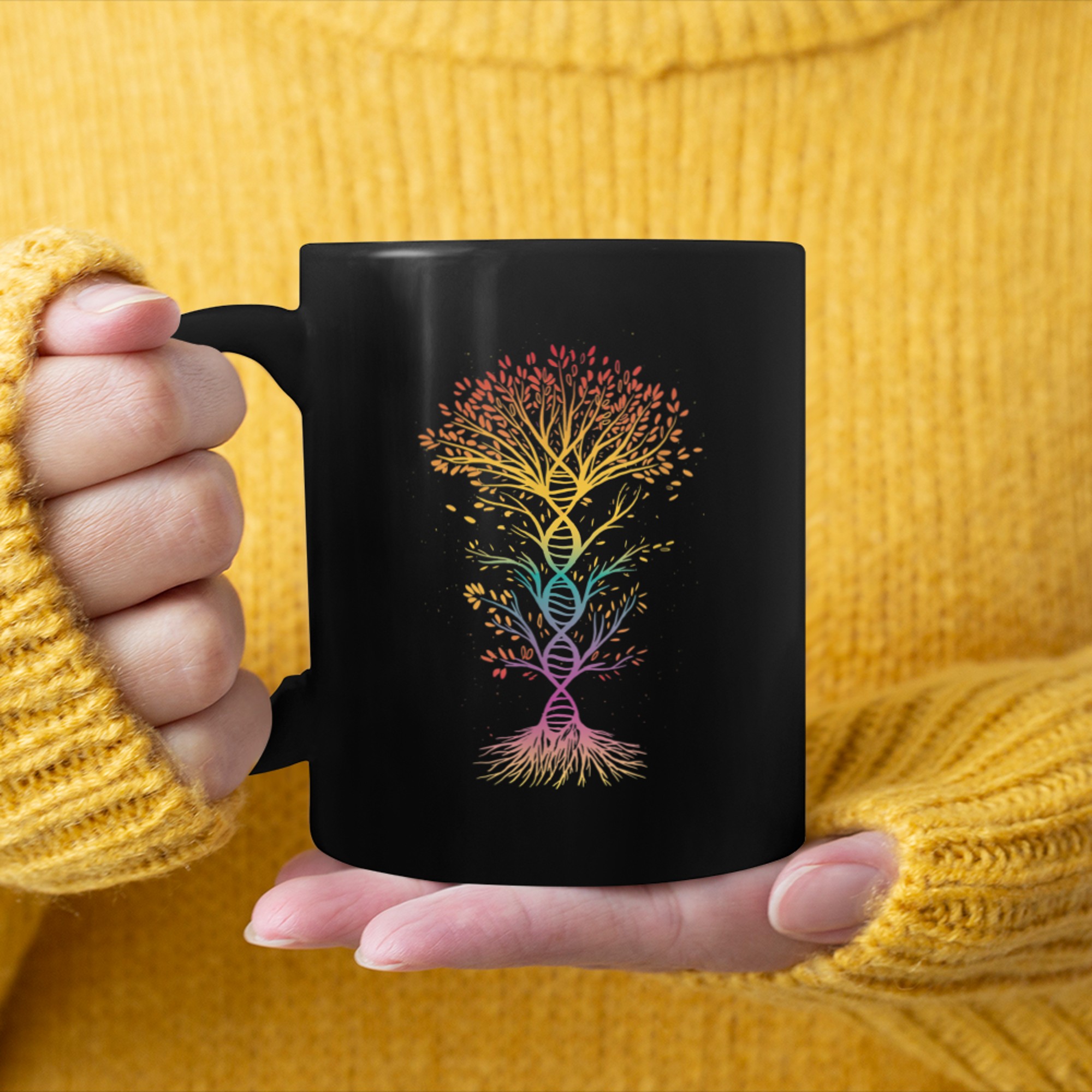 DNA Tree of Life Genetics Science Biology Colourful mug black