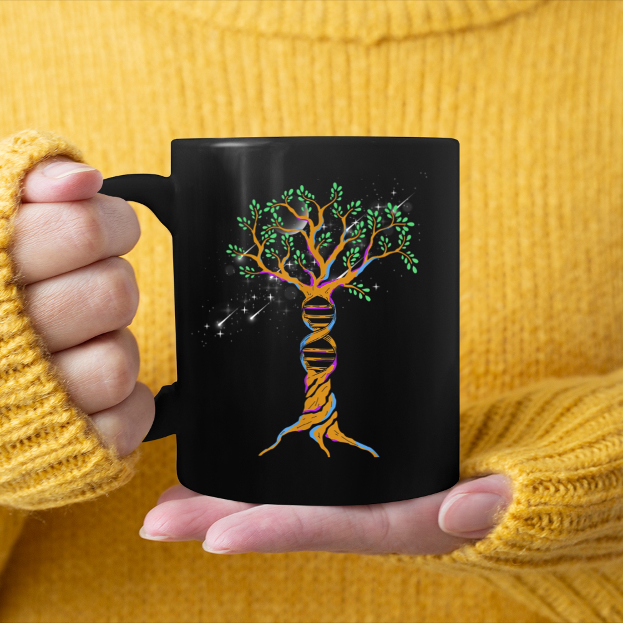 DNA Tree Of Life Shirt Spiritual Moonphase With Stars mug black