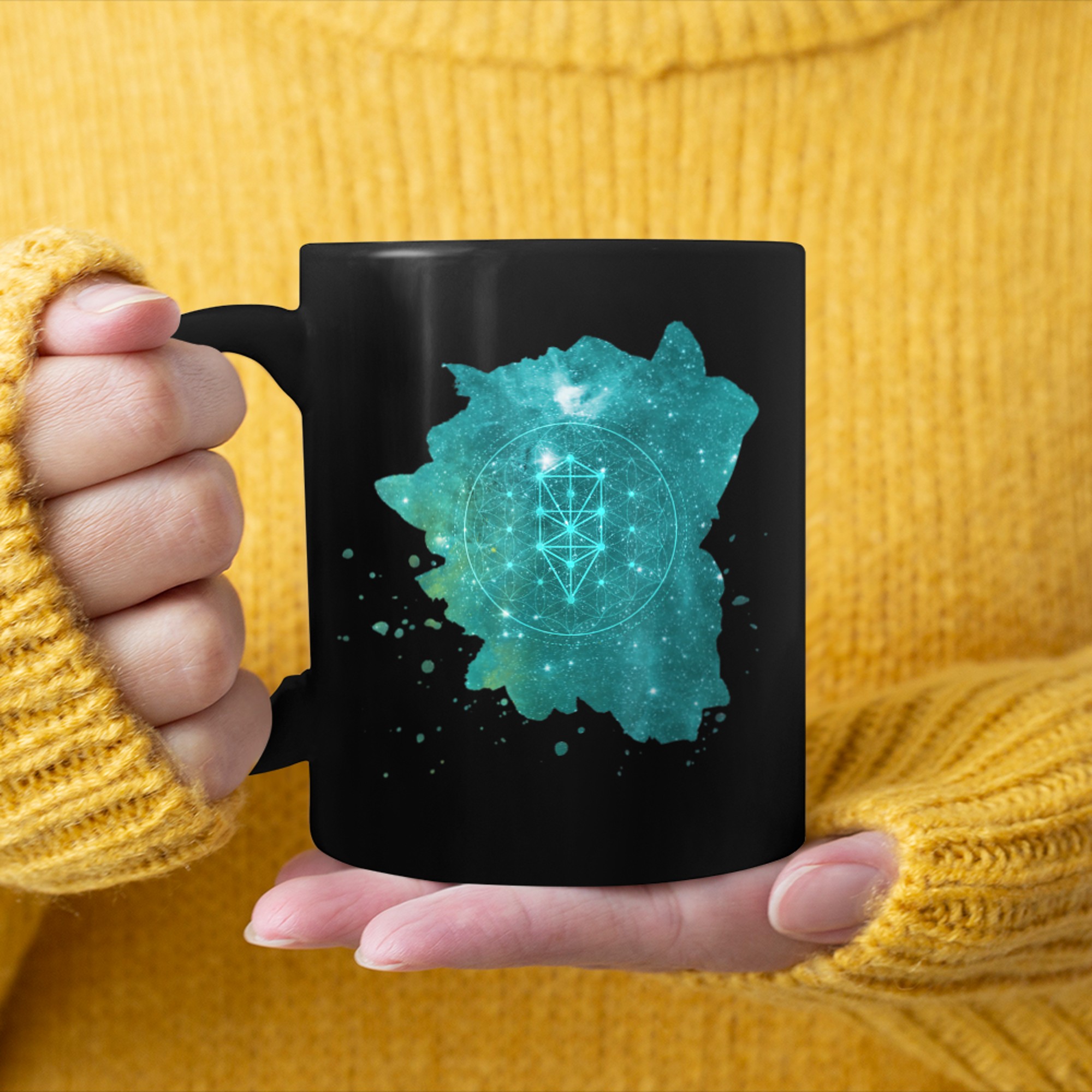 Flower of Life Nested Tree of Life Sacred Geometry Yoga mug black