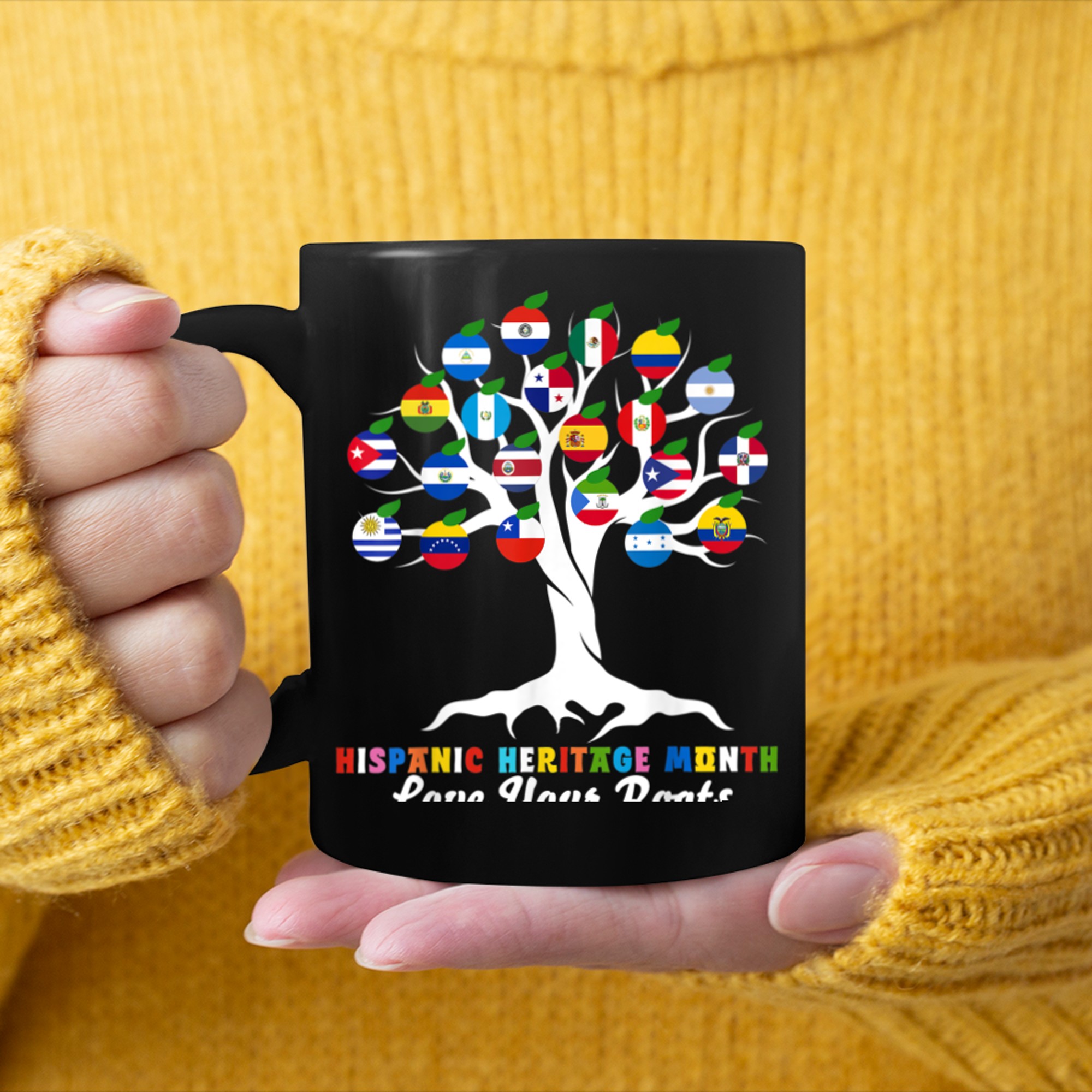 Hispanic Heritage Month Flag Tree of Life Love your Roots mug black