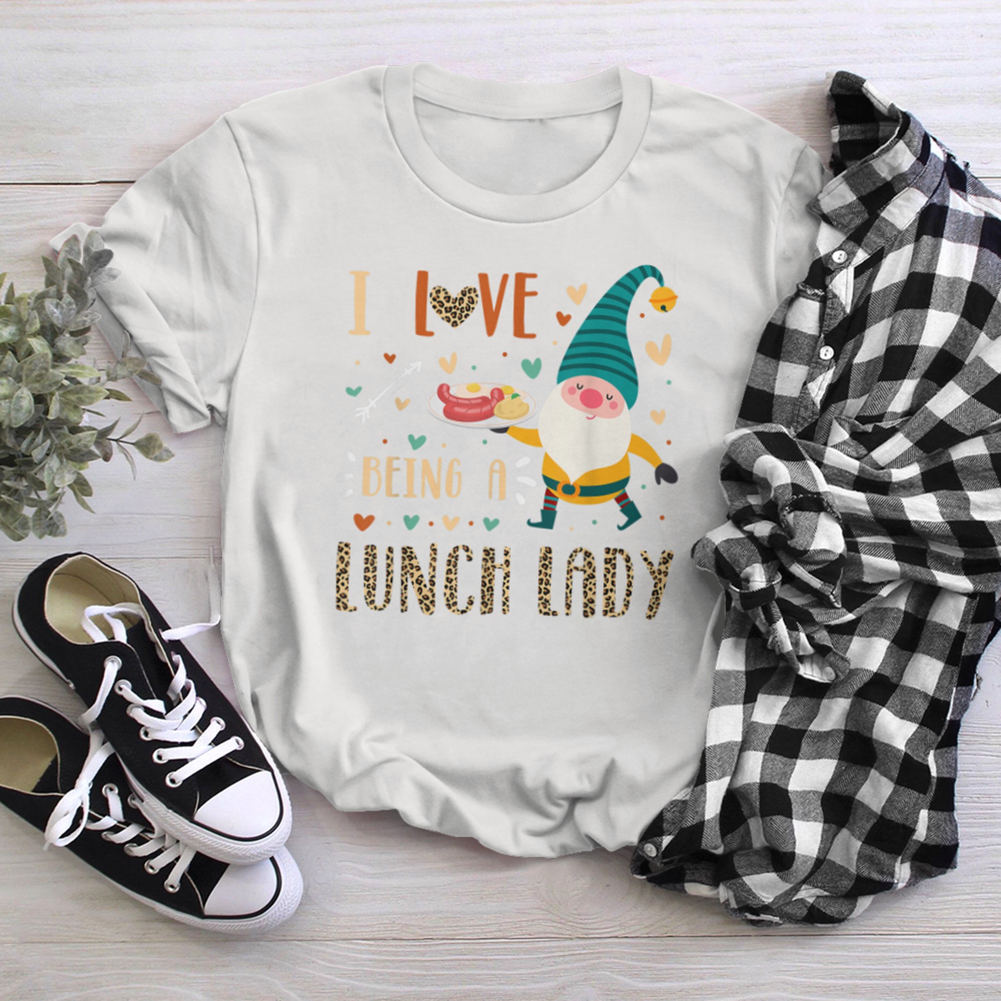 I Love Lunch Lady Gnome Crew Matching School Cafeteria t-shirt White