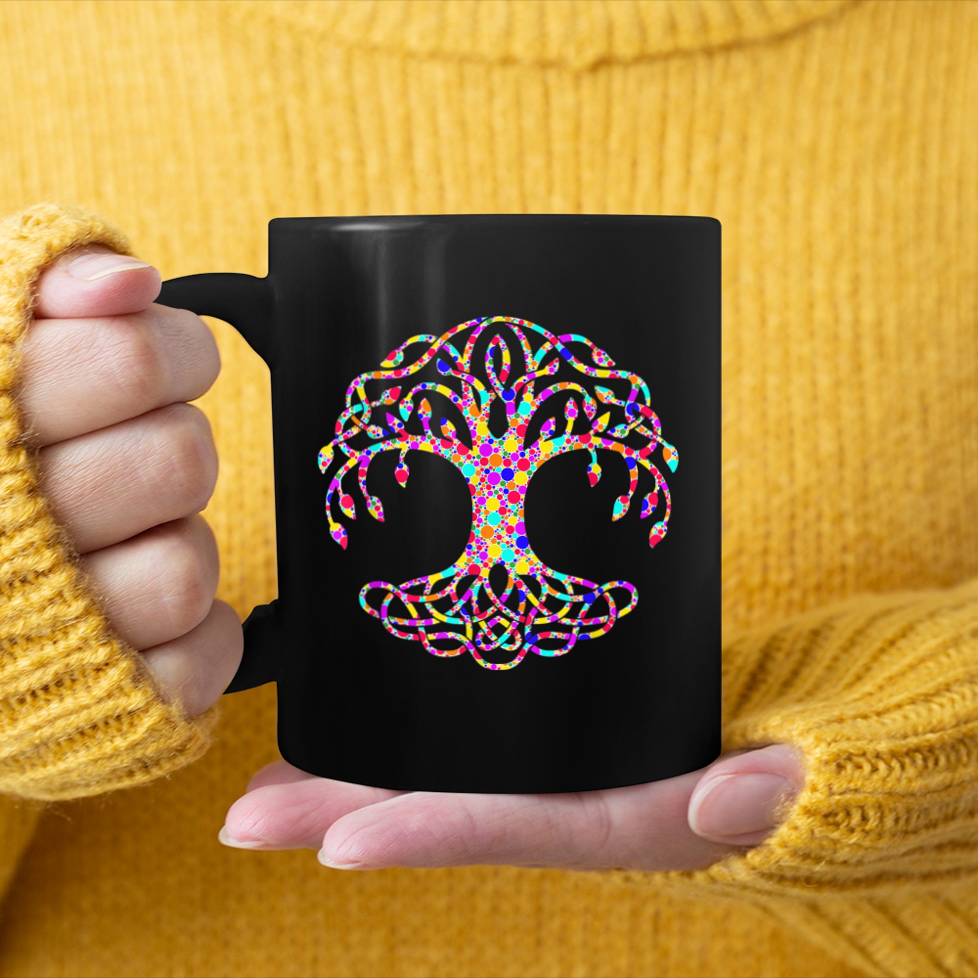 International Dot Day Colorful Dotted Tree Of Life (1) mug black