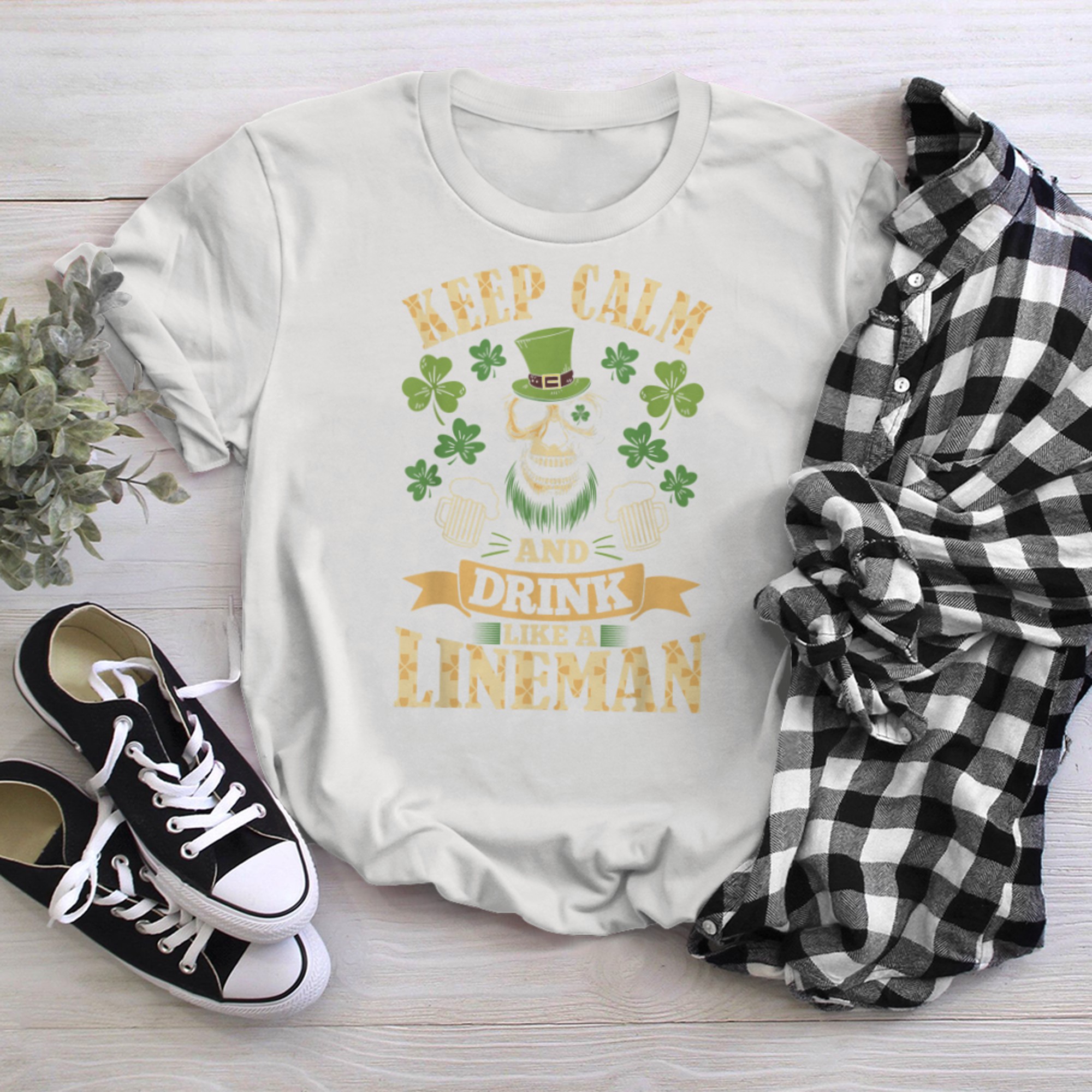 Keep Calm And Drink Like a Lineman St Patricks Day Shamrock t-shirt White