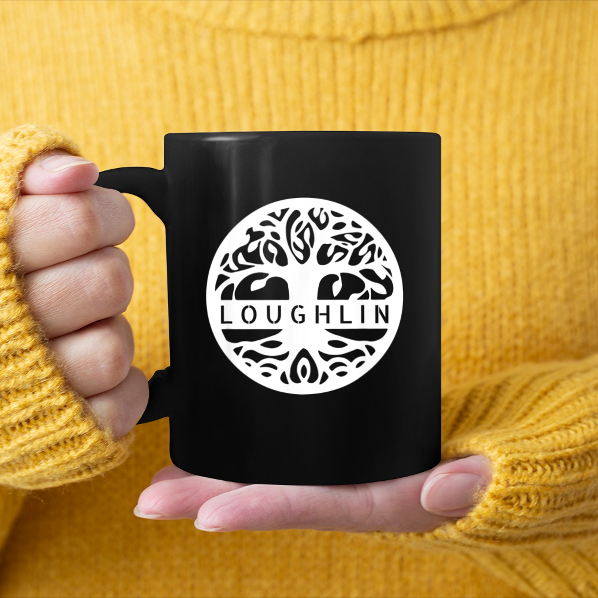 Loughlin Personalized Irish Name Celtic Tree Of Life mug black