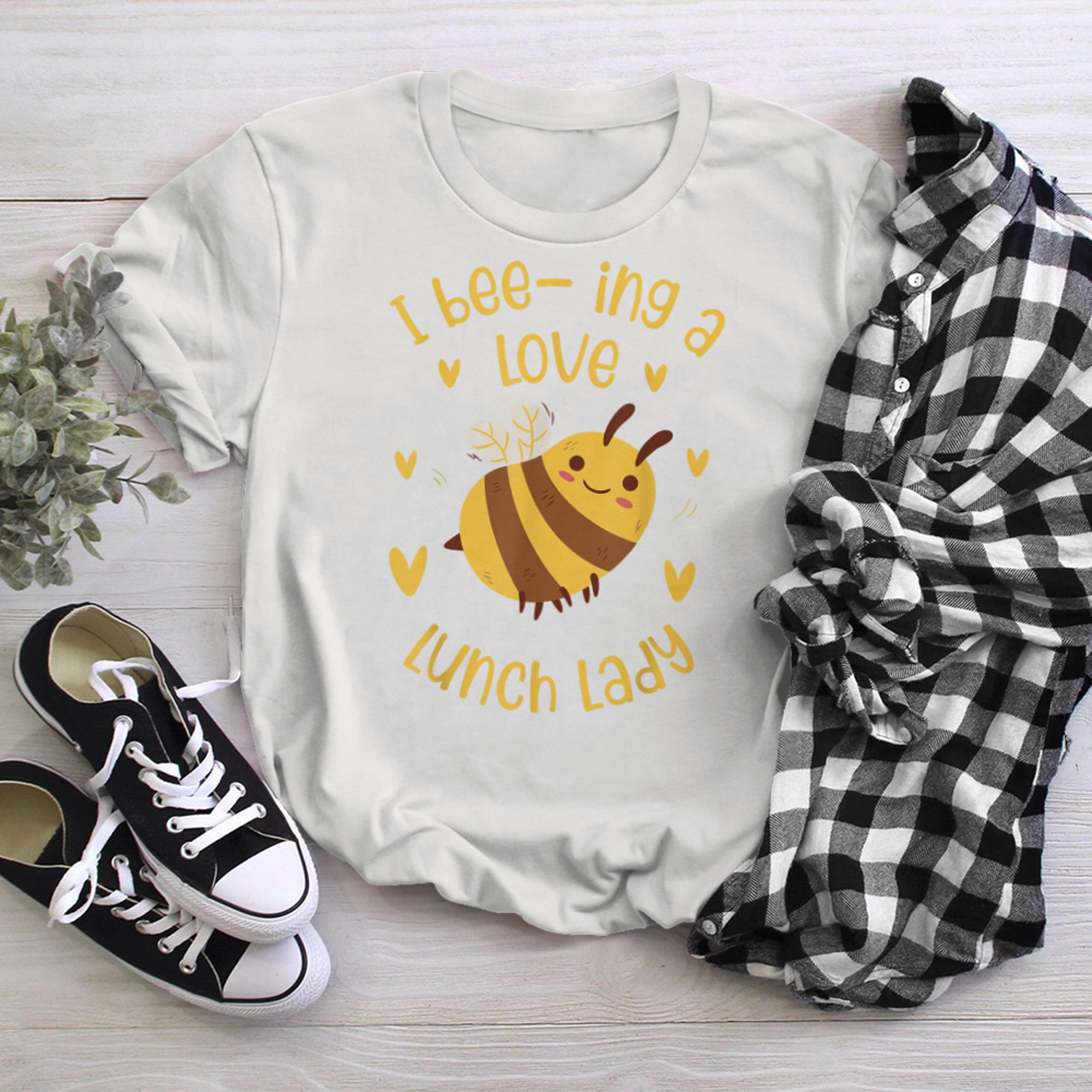 Lunch Lady Bee Lover Cafeteria School Food Service Crew (3) t-shirt White