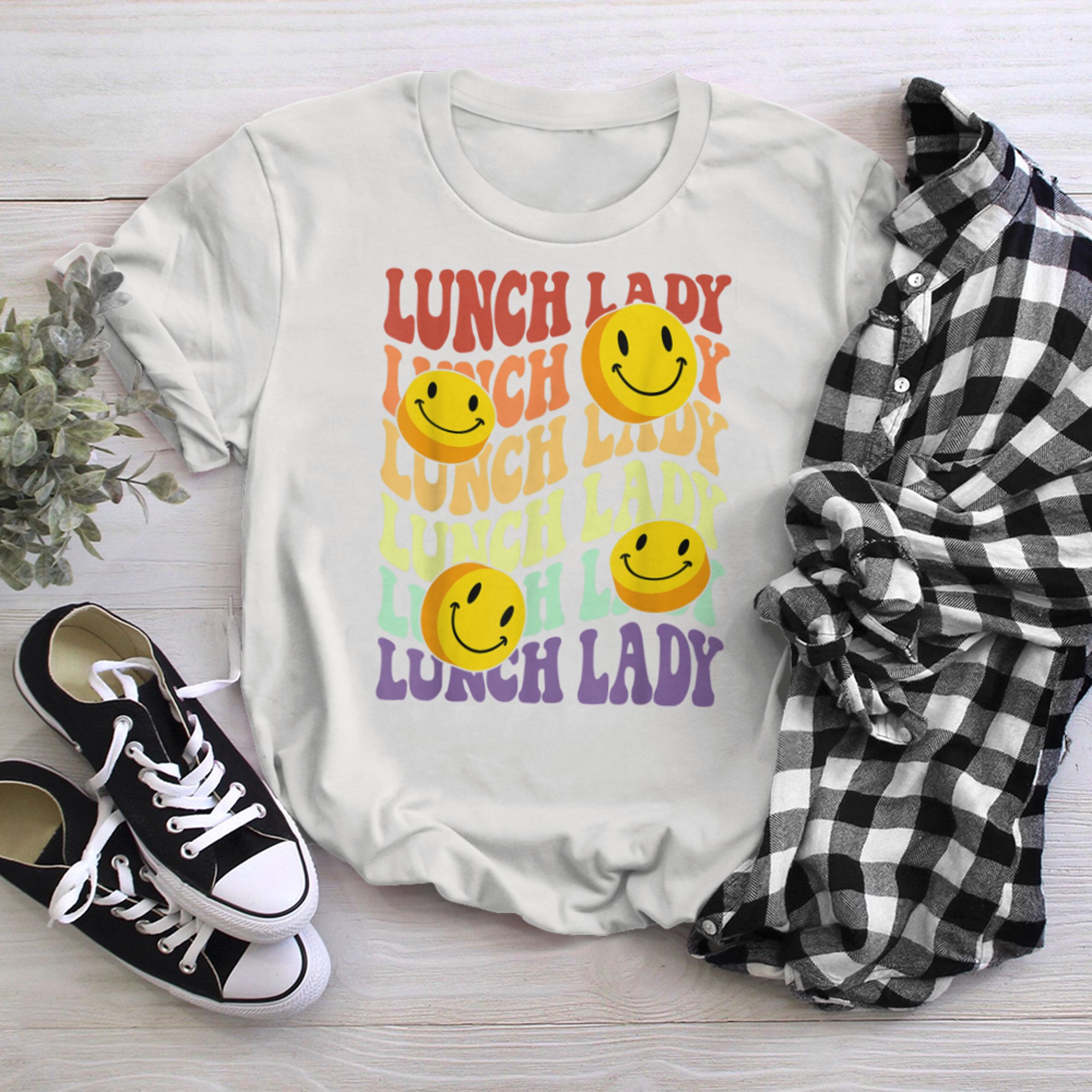 lunch lady retro smile face back to school Cafeteria crew (2) t-shirt White