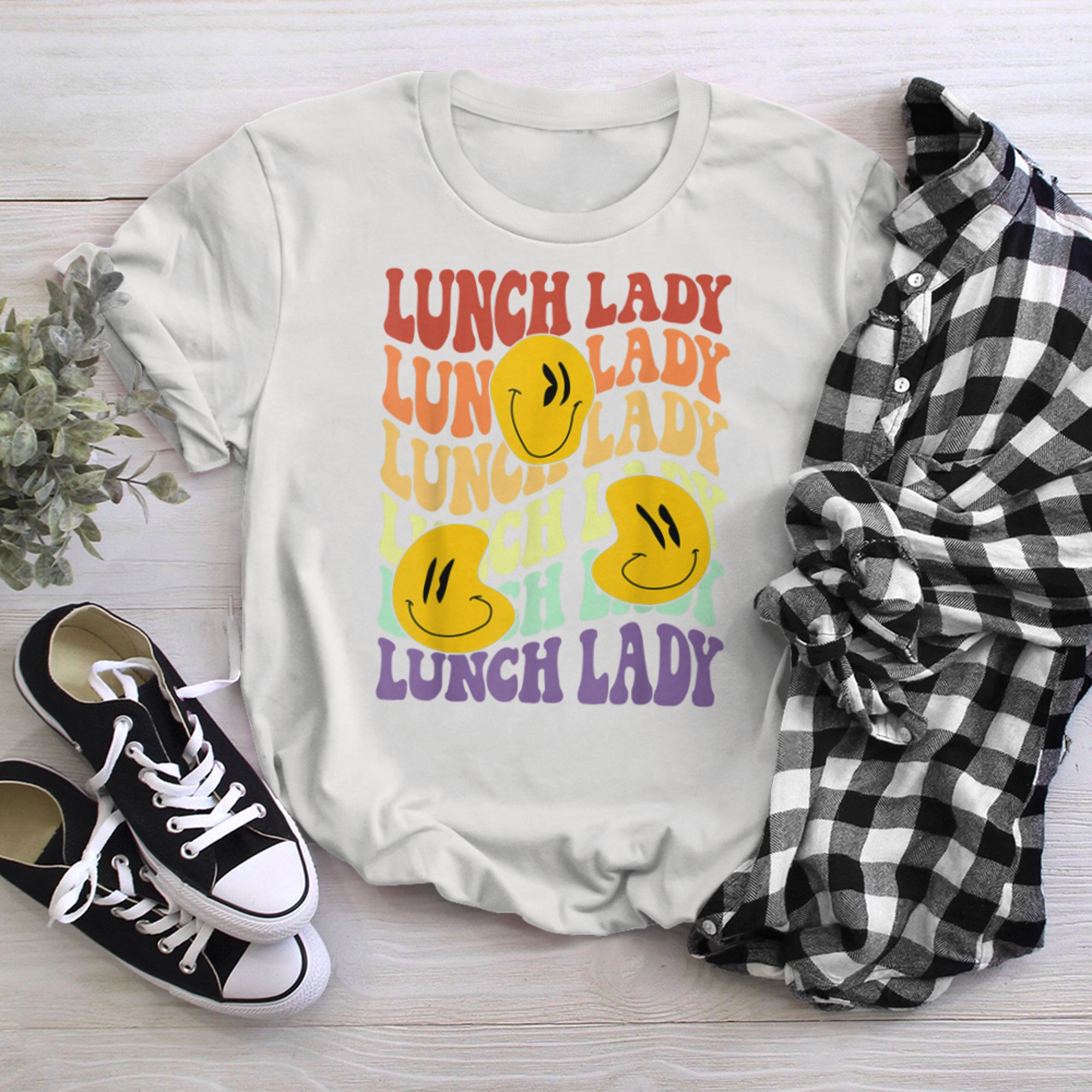 lunch lady retro smile face back to school Cafeteria crew t-shirt White