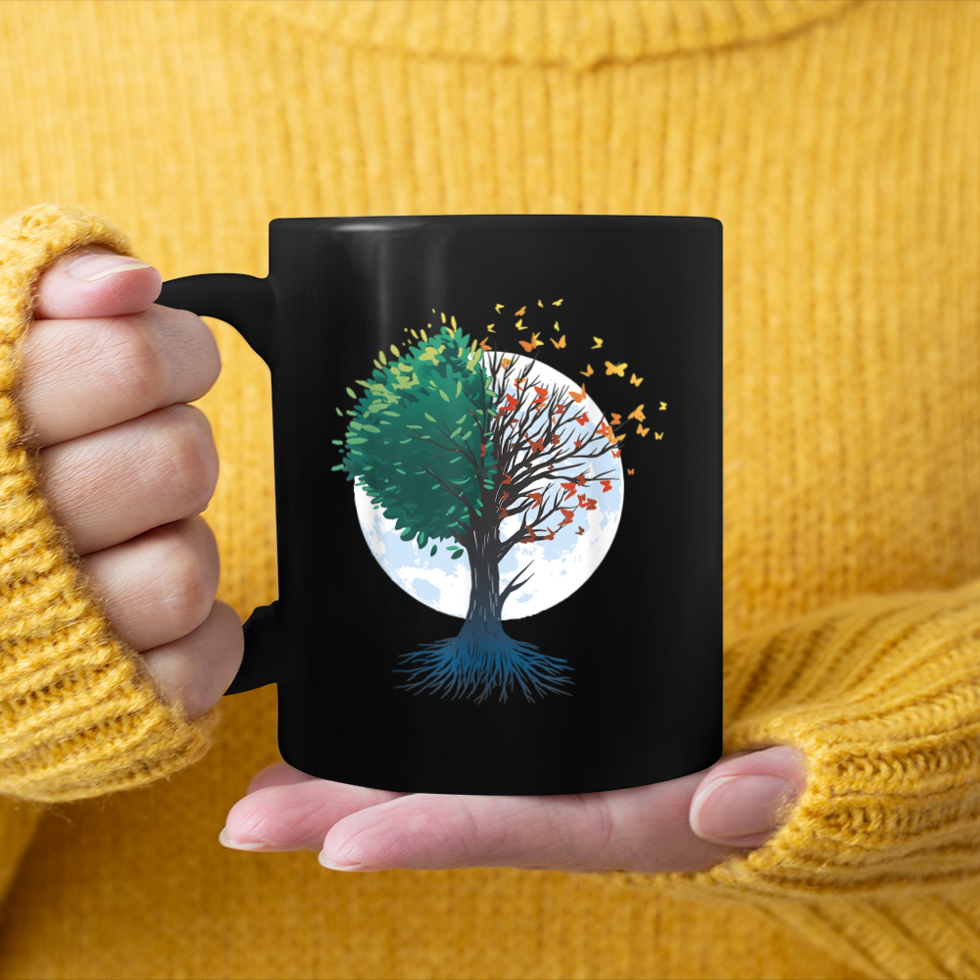 Magic Celtic Tree of Life with Butterflies mug black