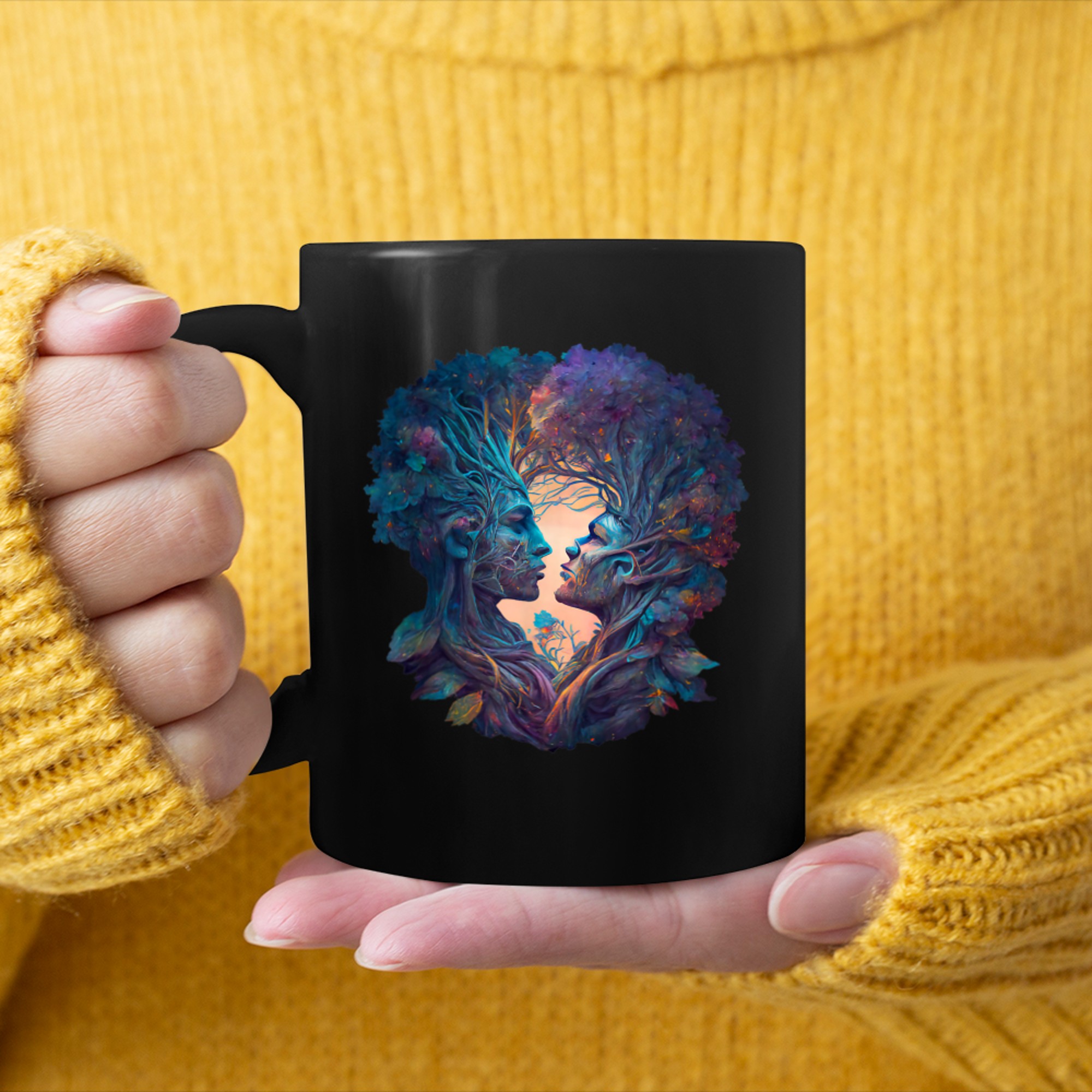 Mens Earth Lovers, masculine energy, tree of life, lgbtq+ mug black