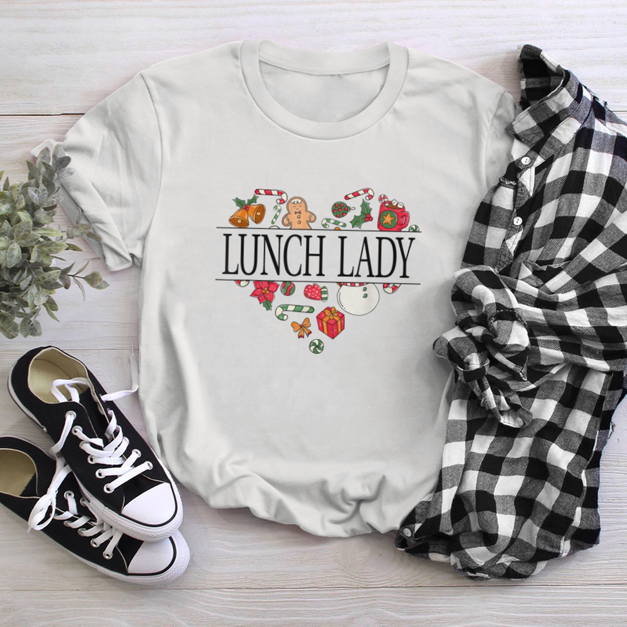 Merry Christmas Heart With Lunch Lady Christmas Doodles t-shirt White