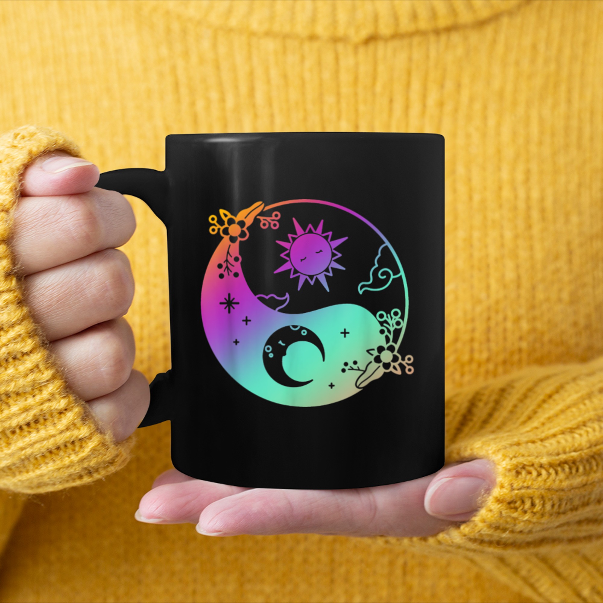 Moon And Sun Om Tree Of Life Buddhist Mandala Yin And Yang (6) mug black