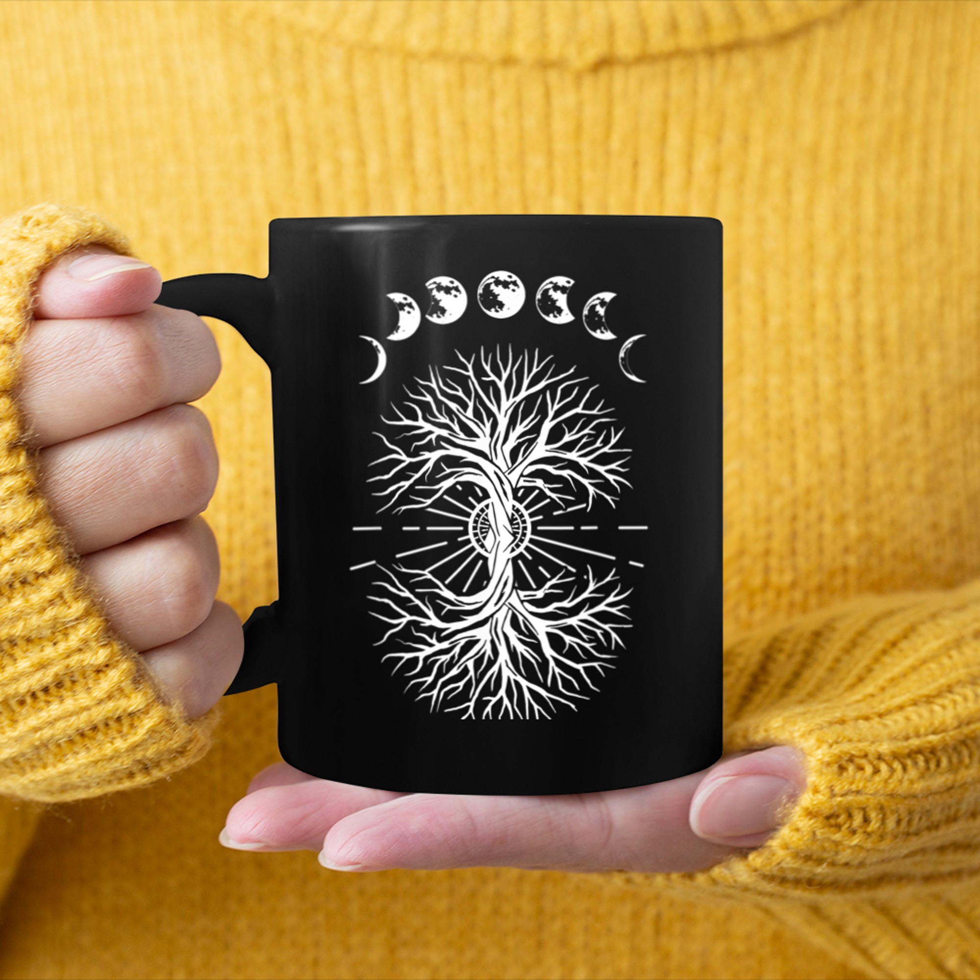 Moon Phase Wall Hanging Tree Art Of Life Viking Mythology mug black