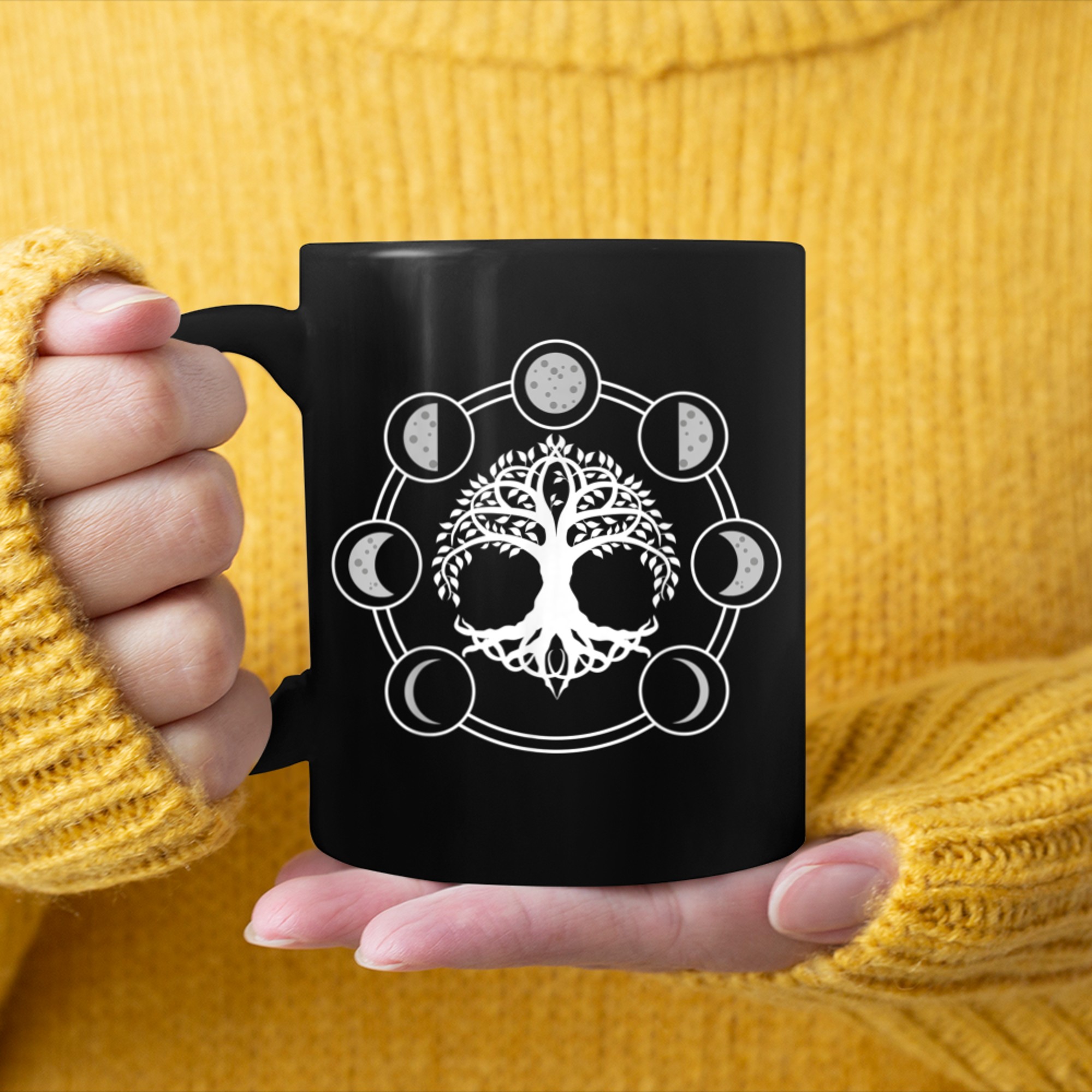 Moon Phases Tree Of Life Meditation Workout Yoga Lover mug black