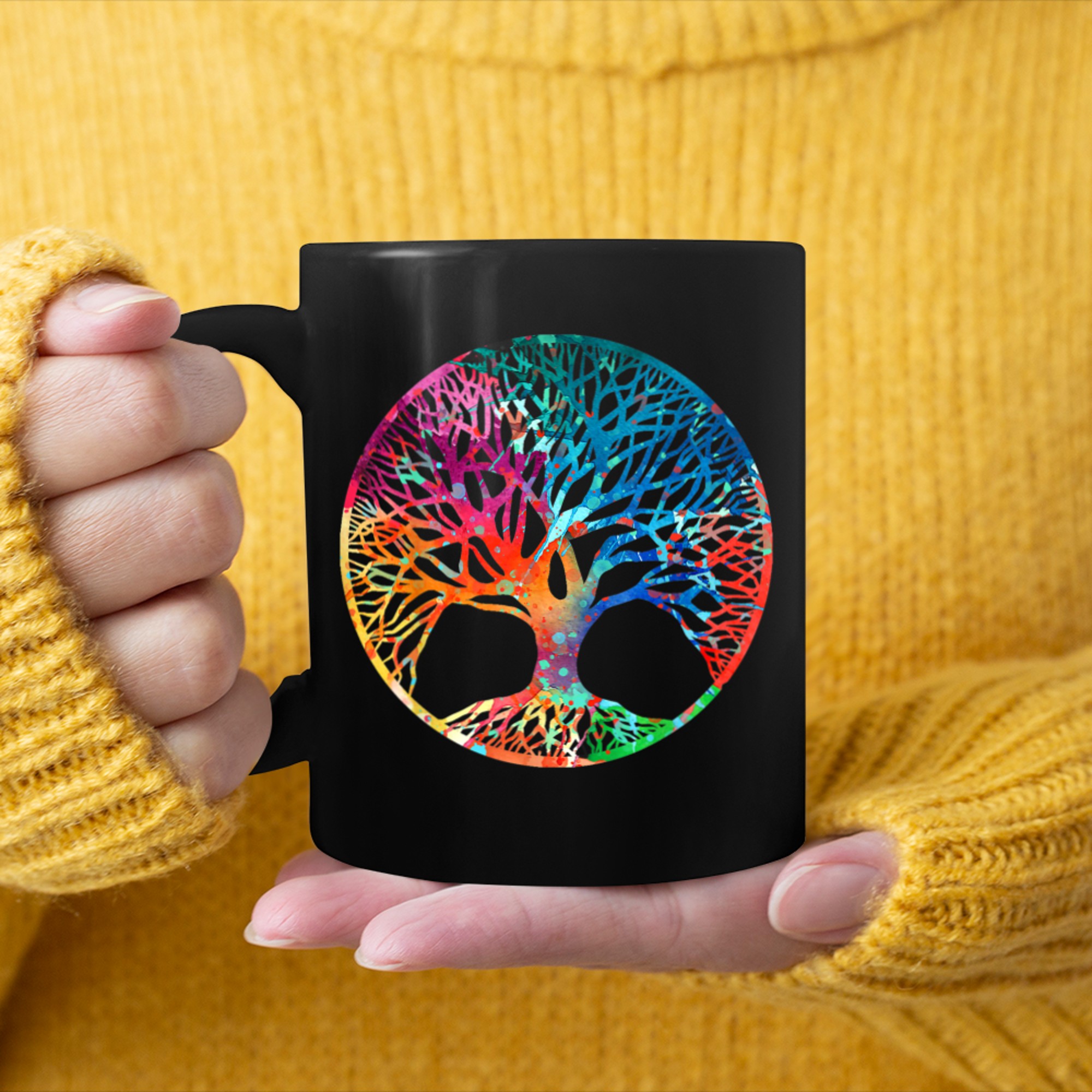 Paint Drip Tree T-shirt, Paint Splash Tree of Life (3) mug black