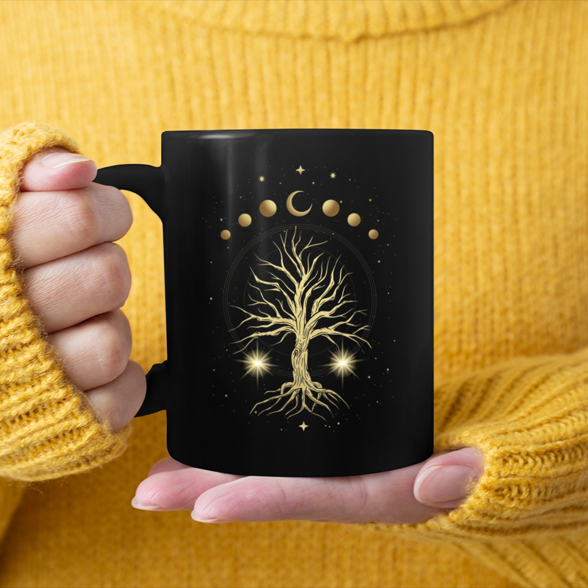 Phases of the Moon Tree of Life Mystical Zen Yoga Meditation (6) mug black