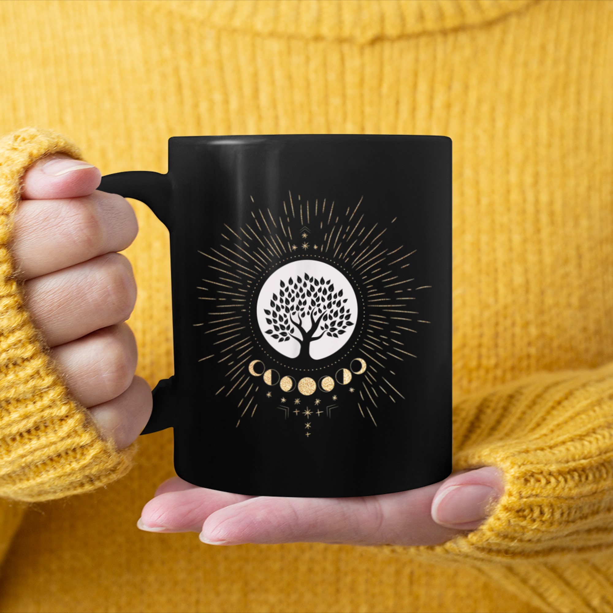 Phases Of The Moon With Tree Of Life Symbol mug black