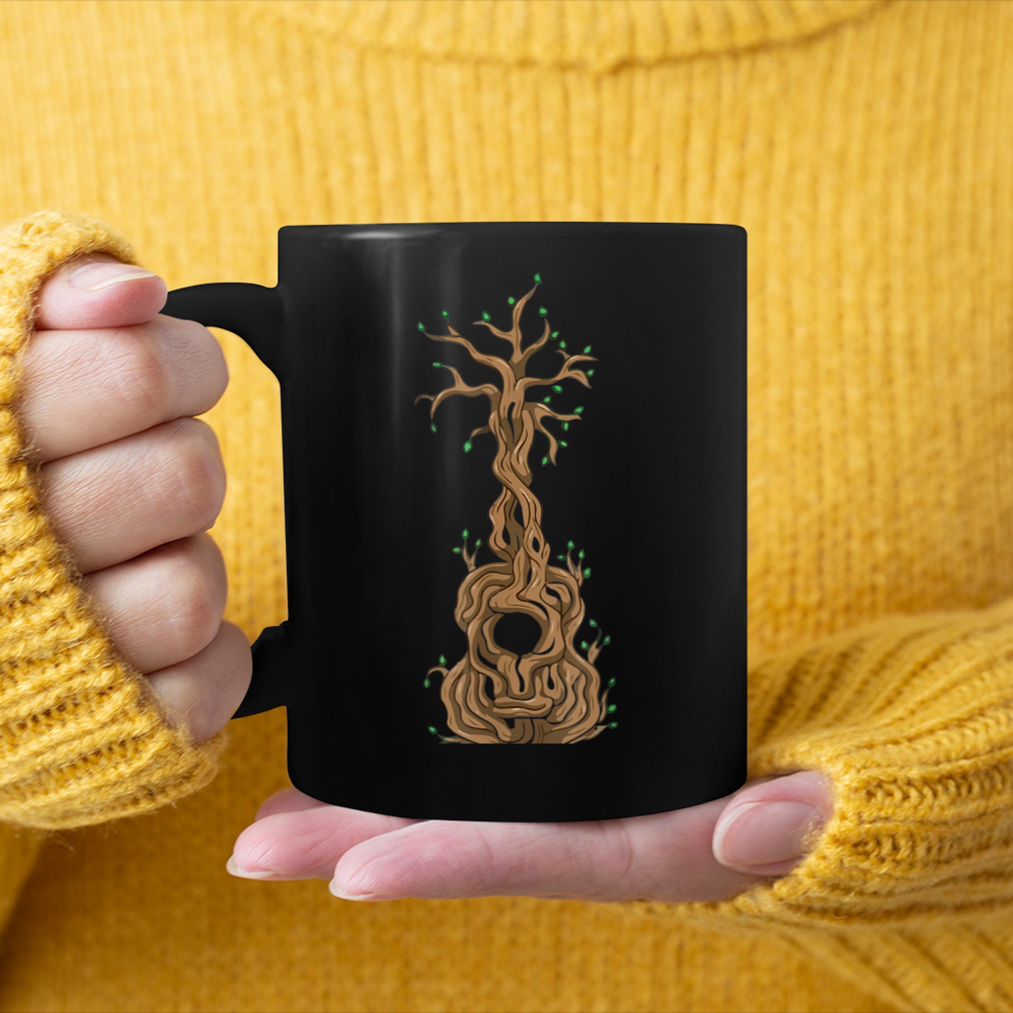 Retro Acoustic Guitar Tree Of Life Guitarist Guitar Player mug black