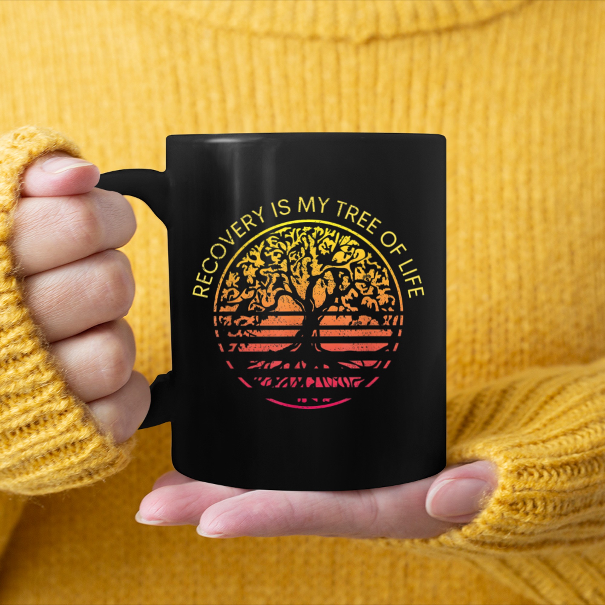 Sober Anniversary Recovery Is My Tree Of Life Sober Living mug black