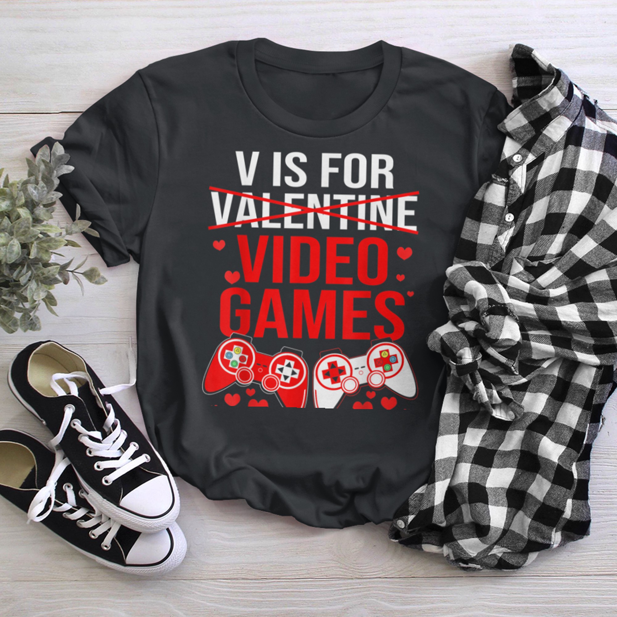 Boys Valentines Day Shirts Gamer Funny V Is For Video Games t-shirt black