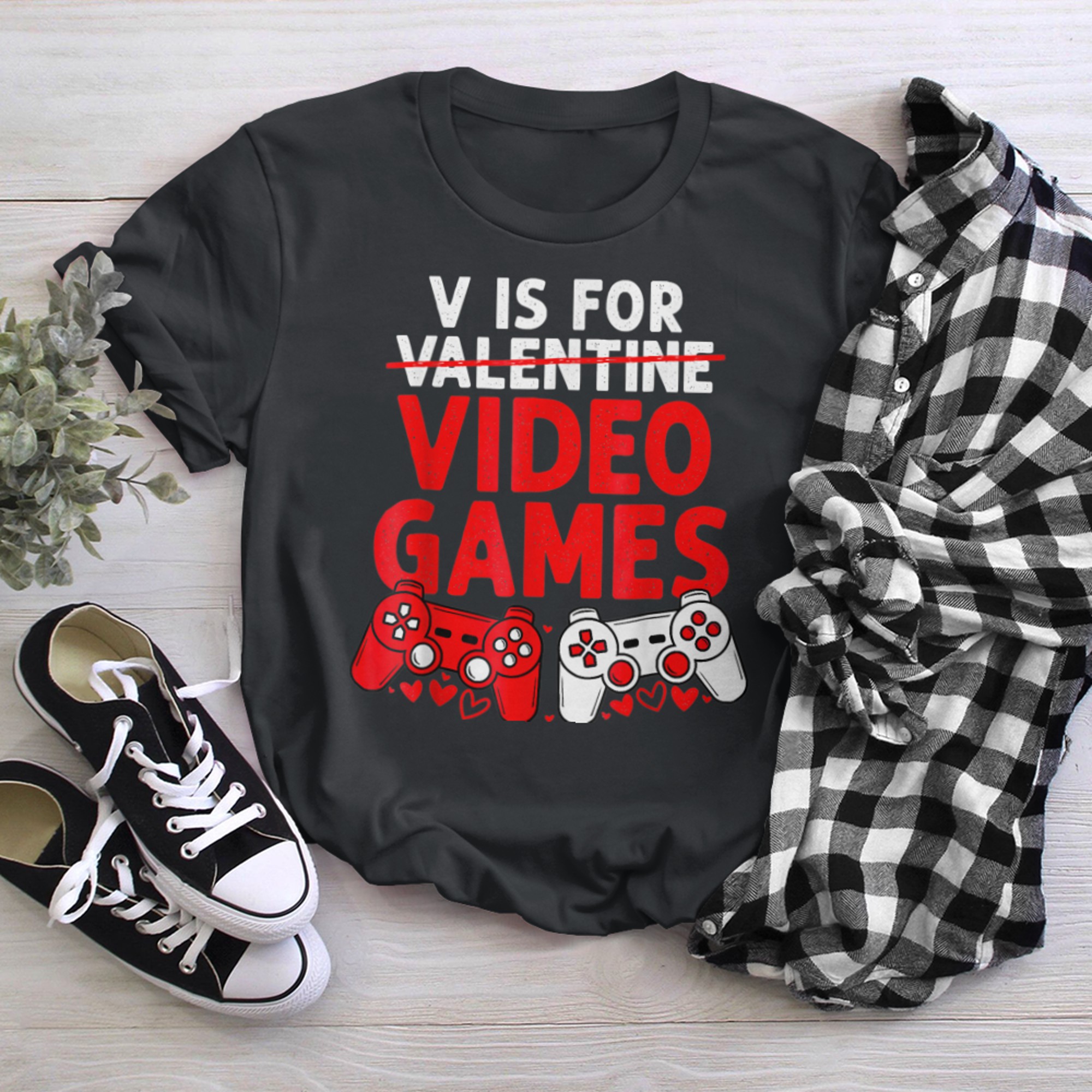 Cool Gamer V Is For Video Games Valentines Day Game Lover t-shirt black