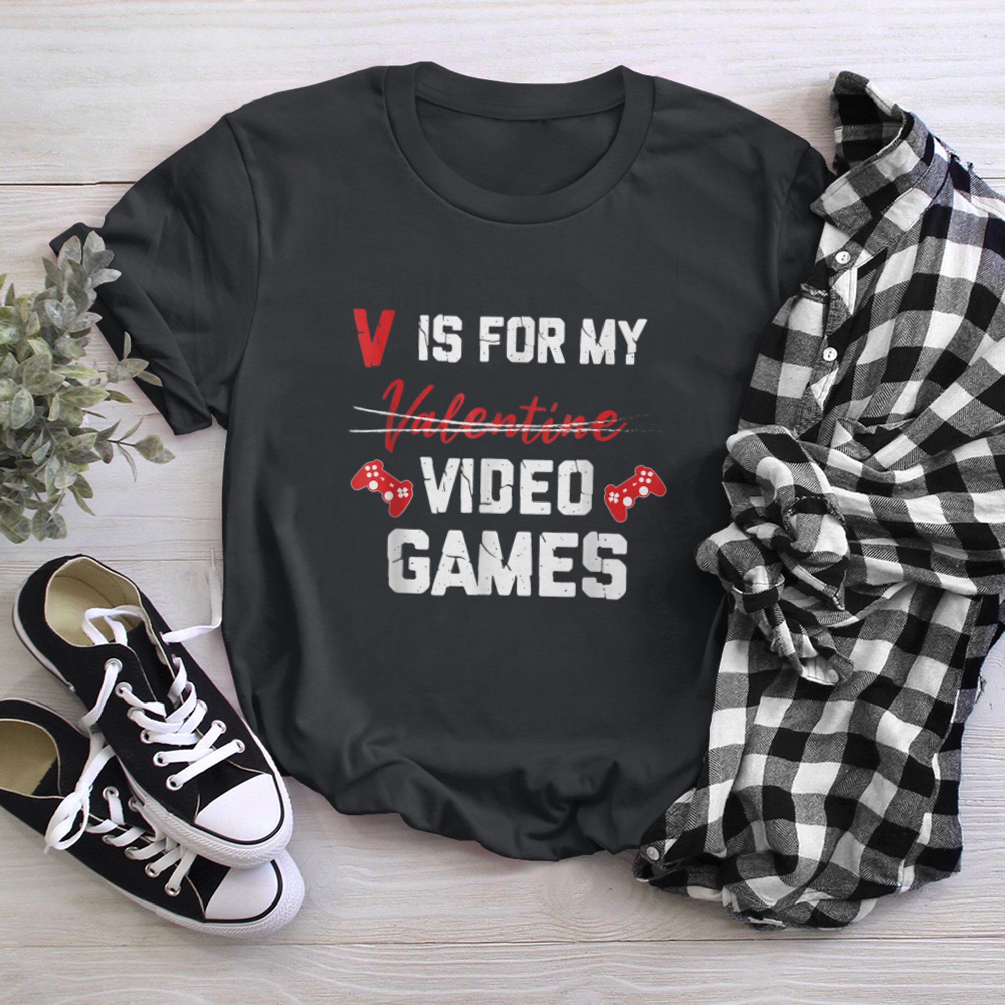 Funny V Is For My Video Games Valentine's Day t-shirt black