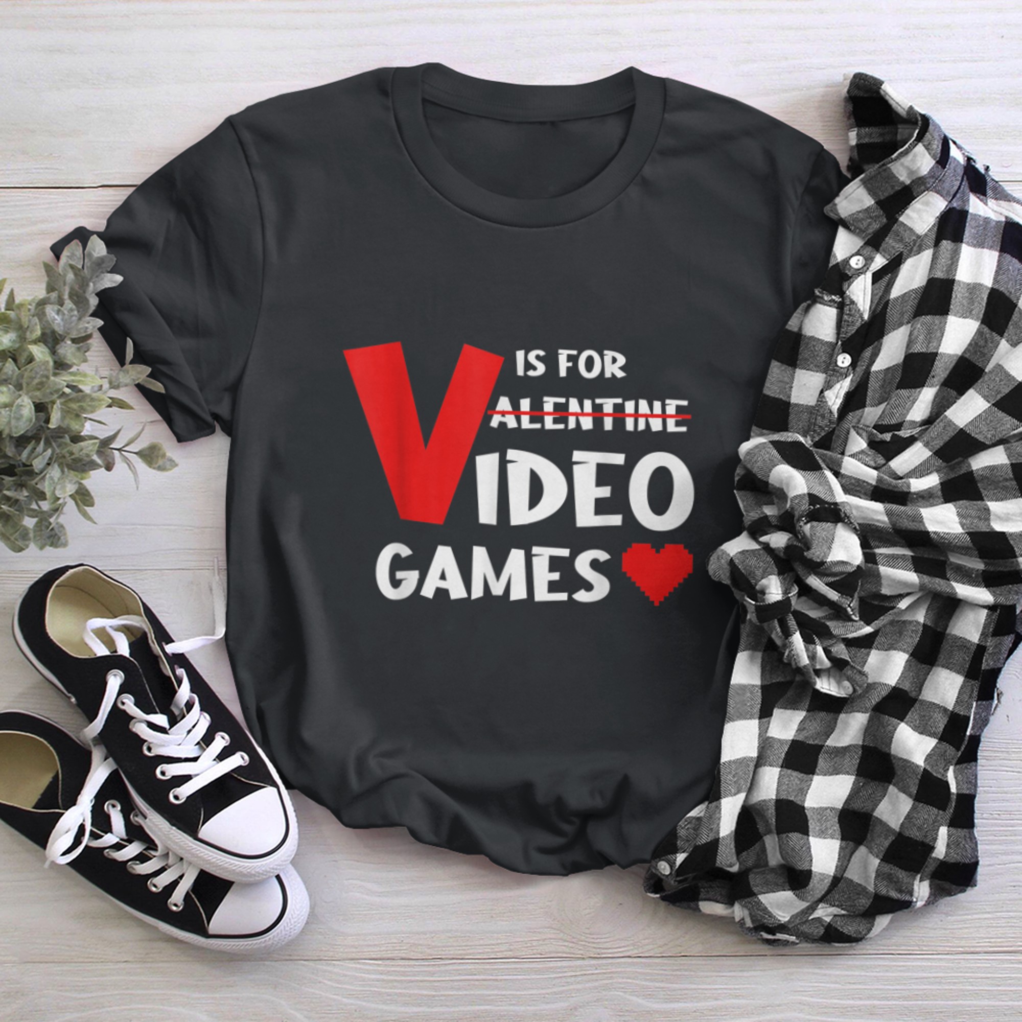 Funny V Is For Video Games Funny Valentines Day Gamer t-shirt black