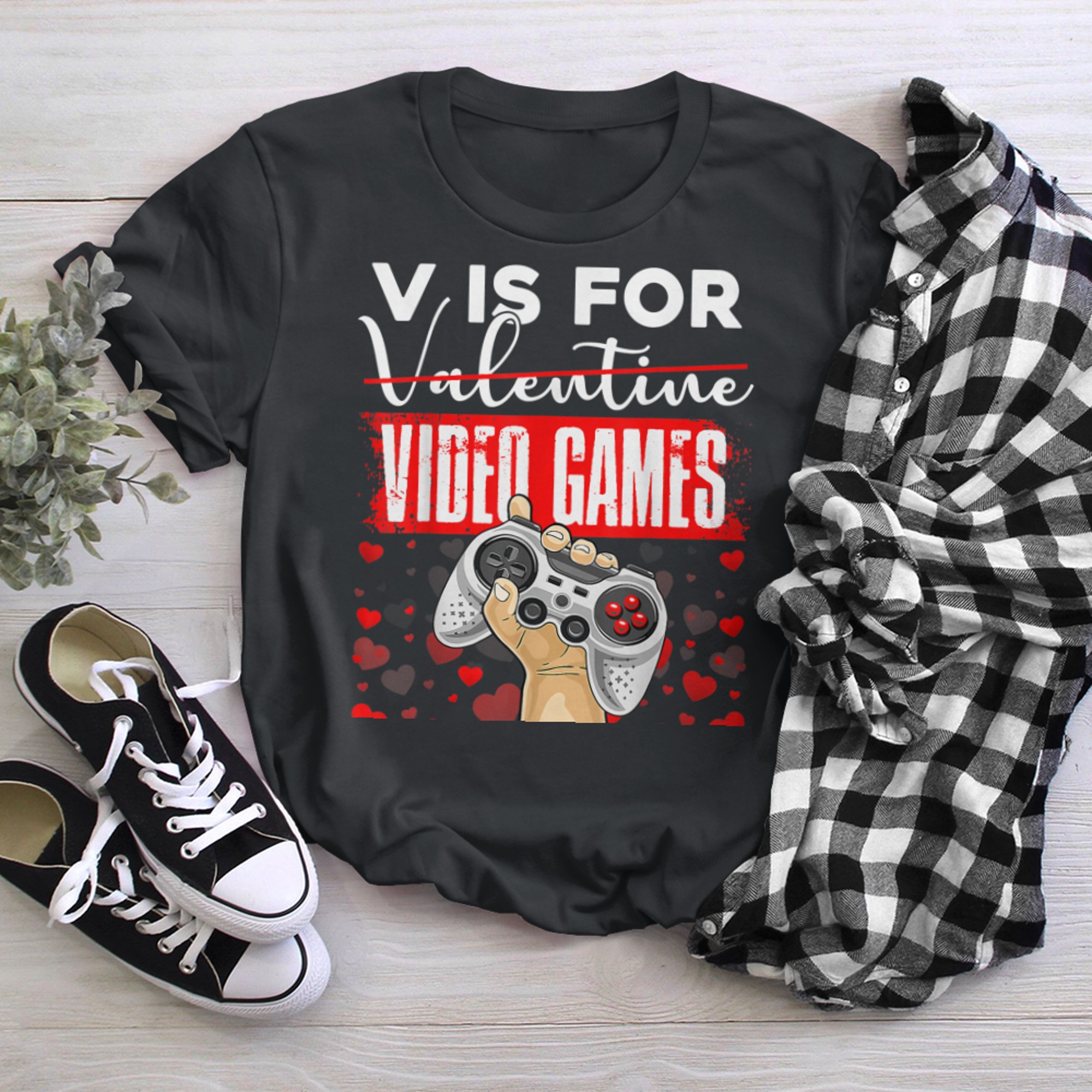 Funny V Is For Video Games Game Controller Valentine Boys t-shirt black