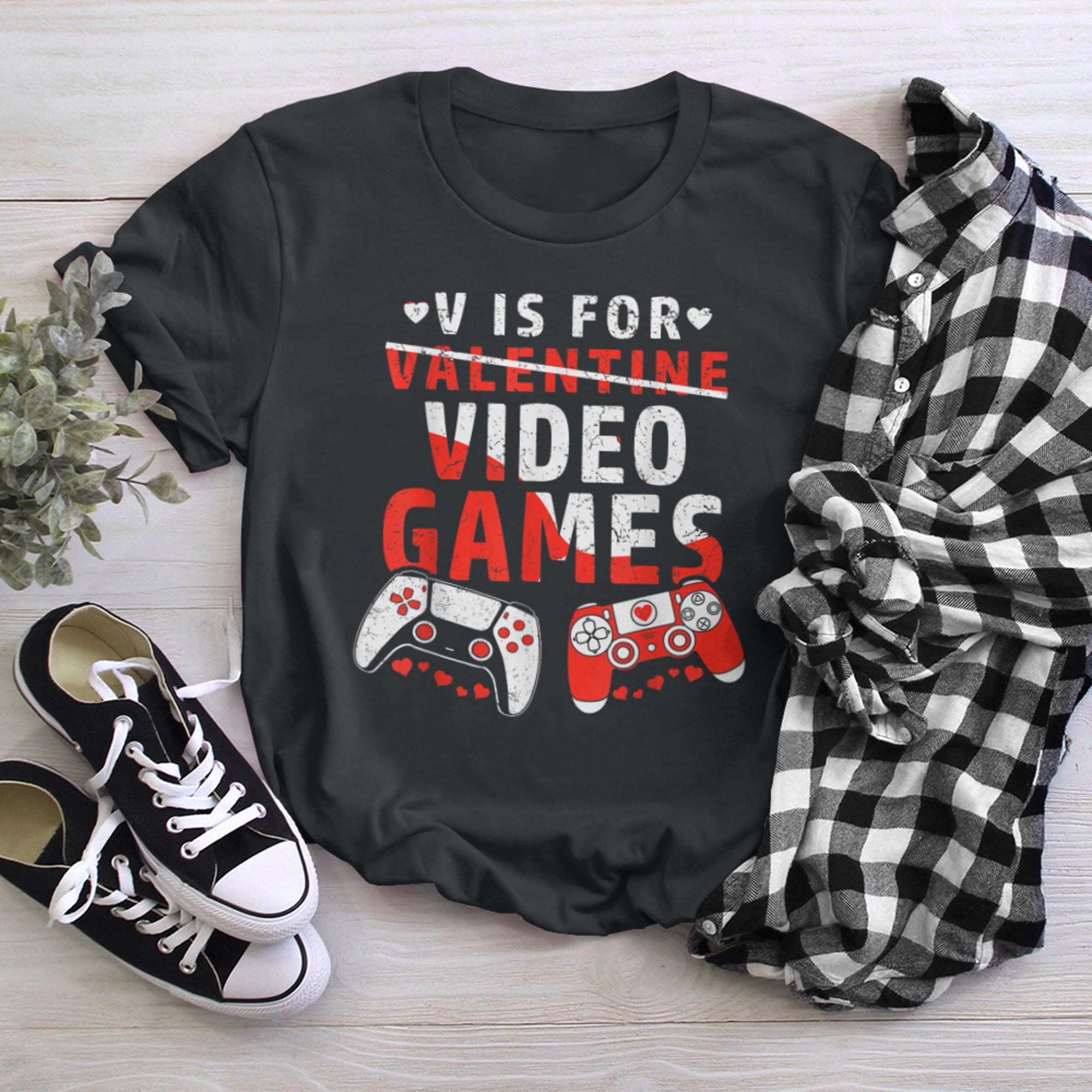 Funny V Is For Video Games Gamer Kids Boys Valentines Day t-shirt black