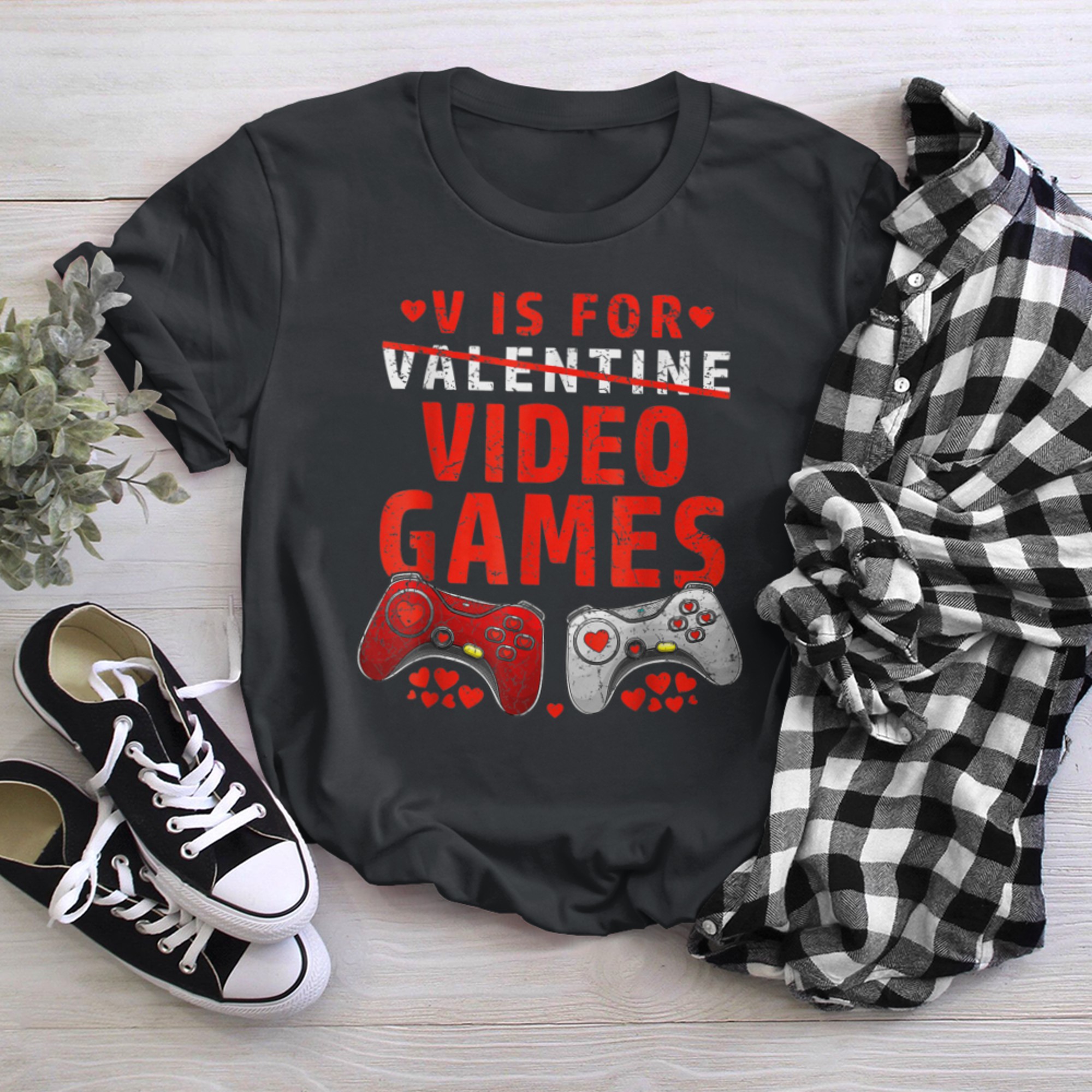 Funny V-is for Video Games Gamer Valentines Day Boys t-shirt black