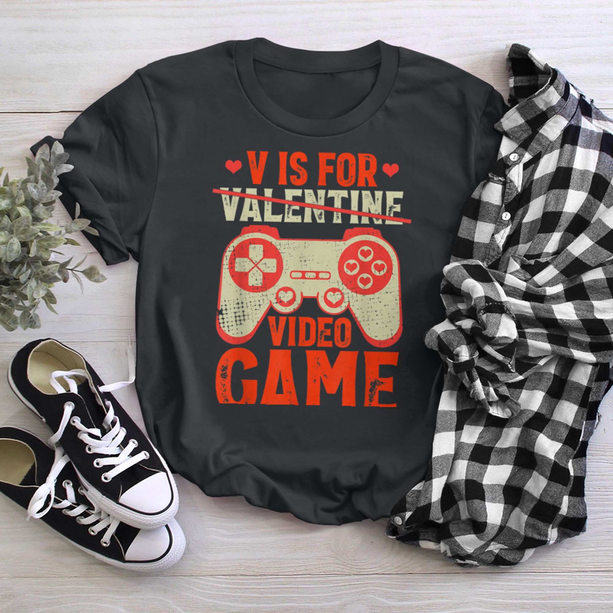 Funny V Is For Video Games Valentines Day For Gamer Kid Boy t-shirt black