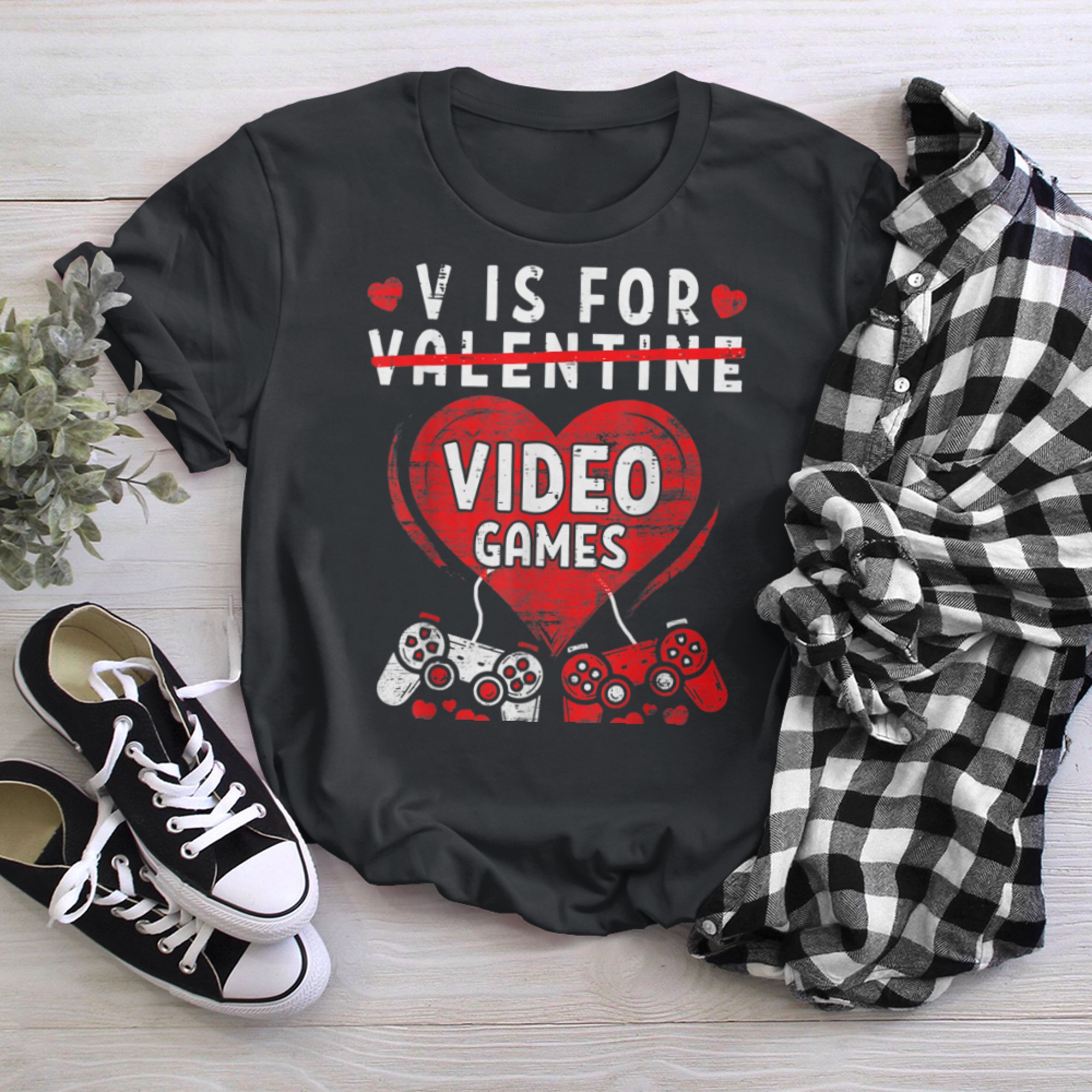 Funny V is For Video Games Valentine's day Gamer Boyss t-shirt black