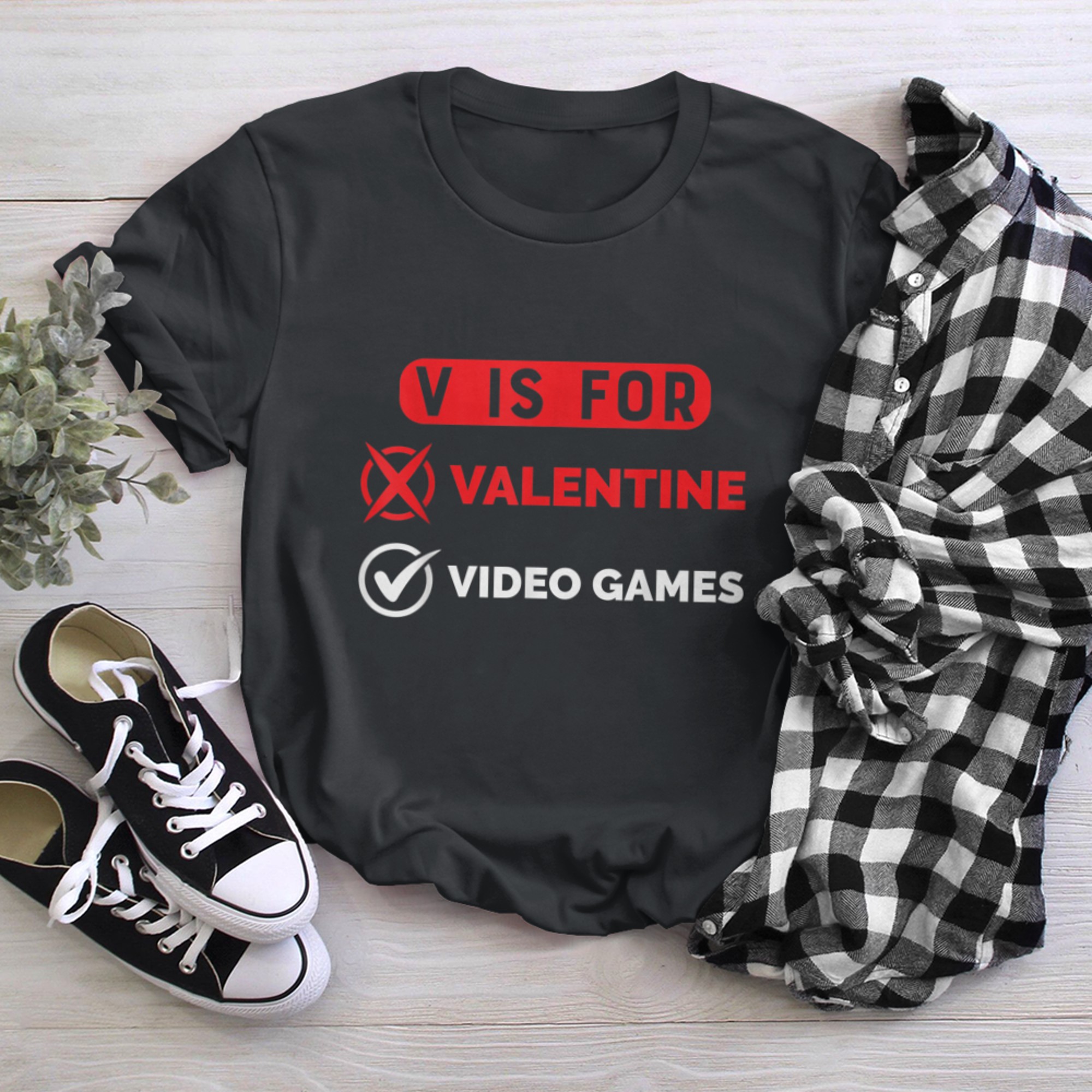 Funny V Is For Video Games Valentines Day Gamer Gaming t-shirt black