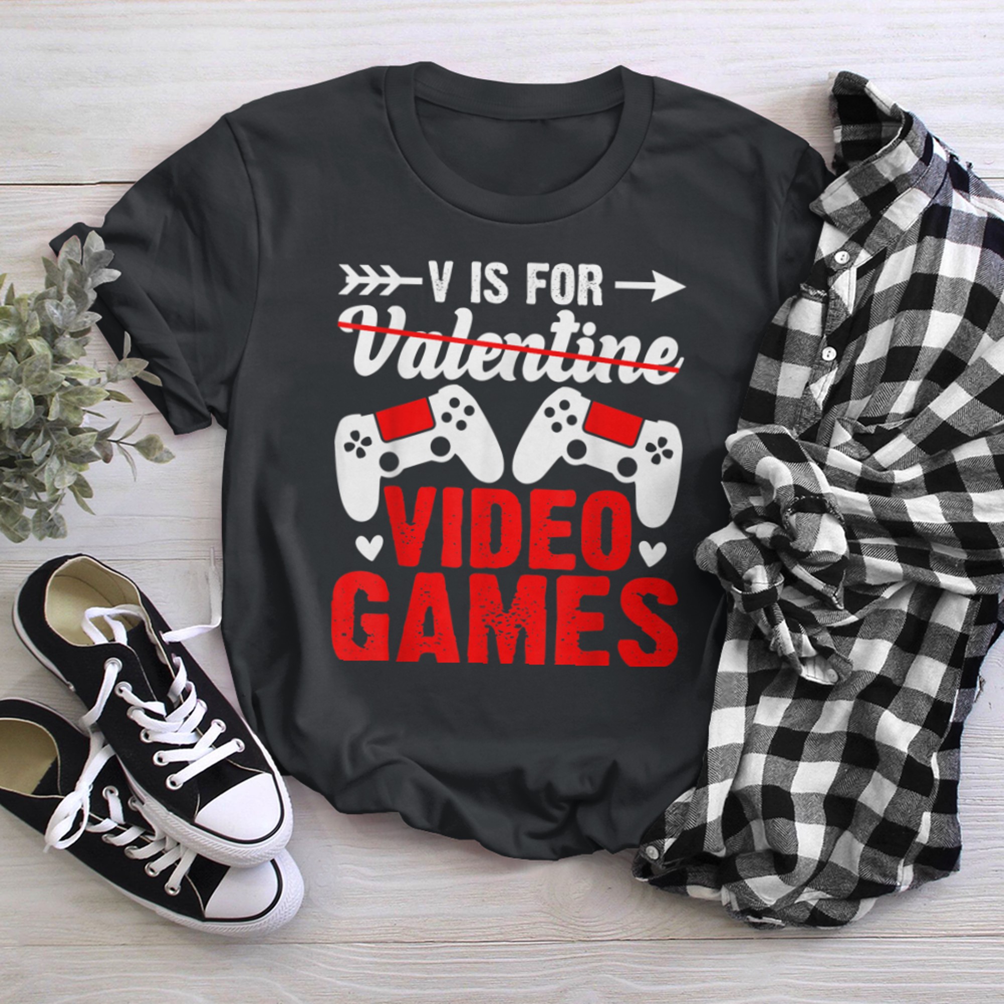 Funny Valentines Day Gamer Saying V Is for Video Games t-shirt black