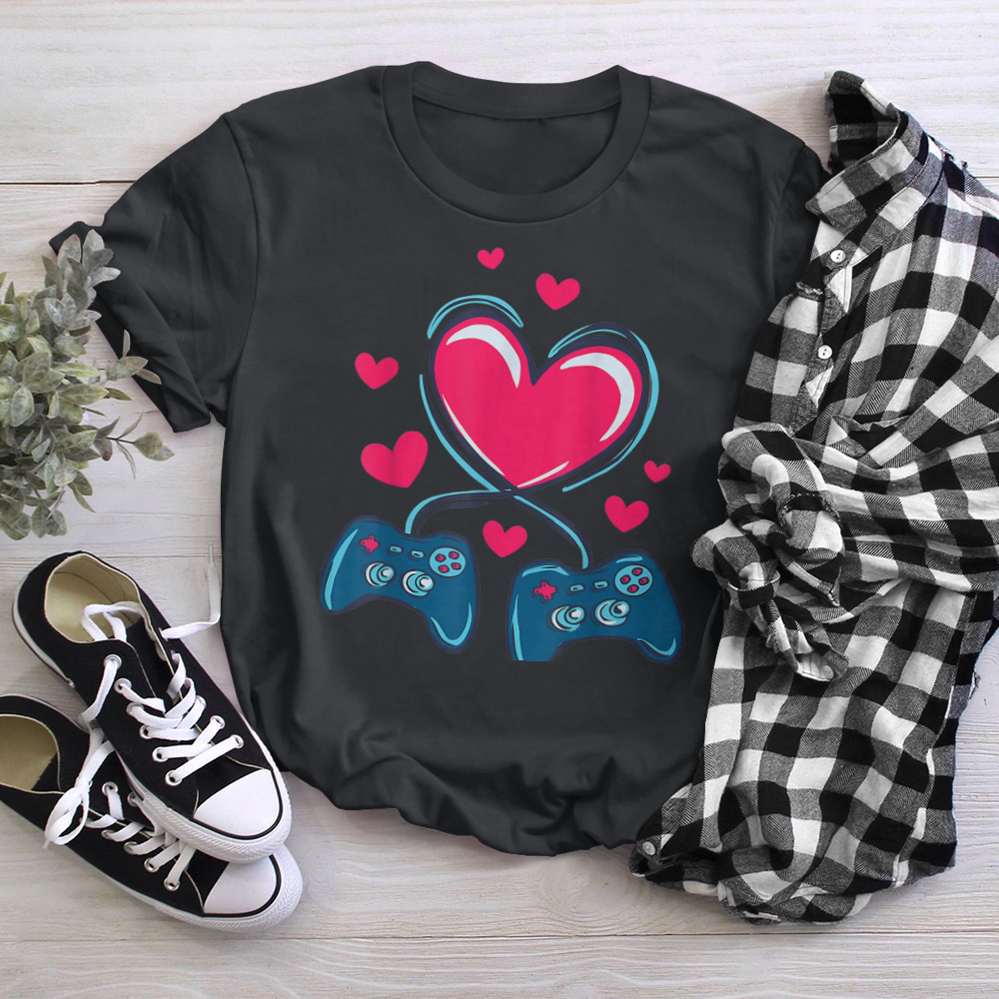 Funny Valentines Day Heart Gamer V Is For Video Games t-shirt black