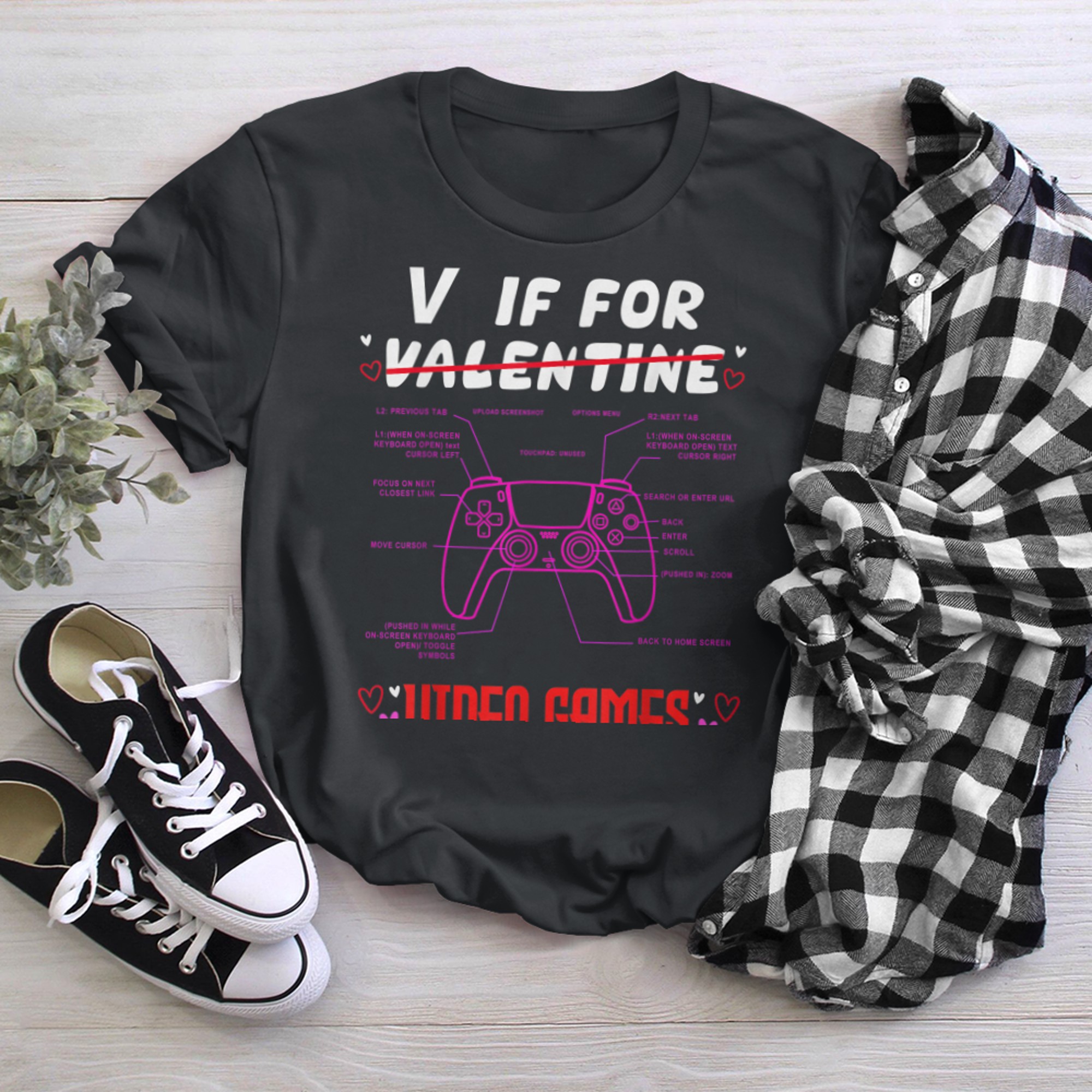 funny valentines day V Is For Video Games gamer t-shirt black