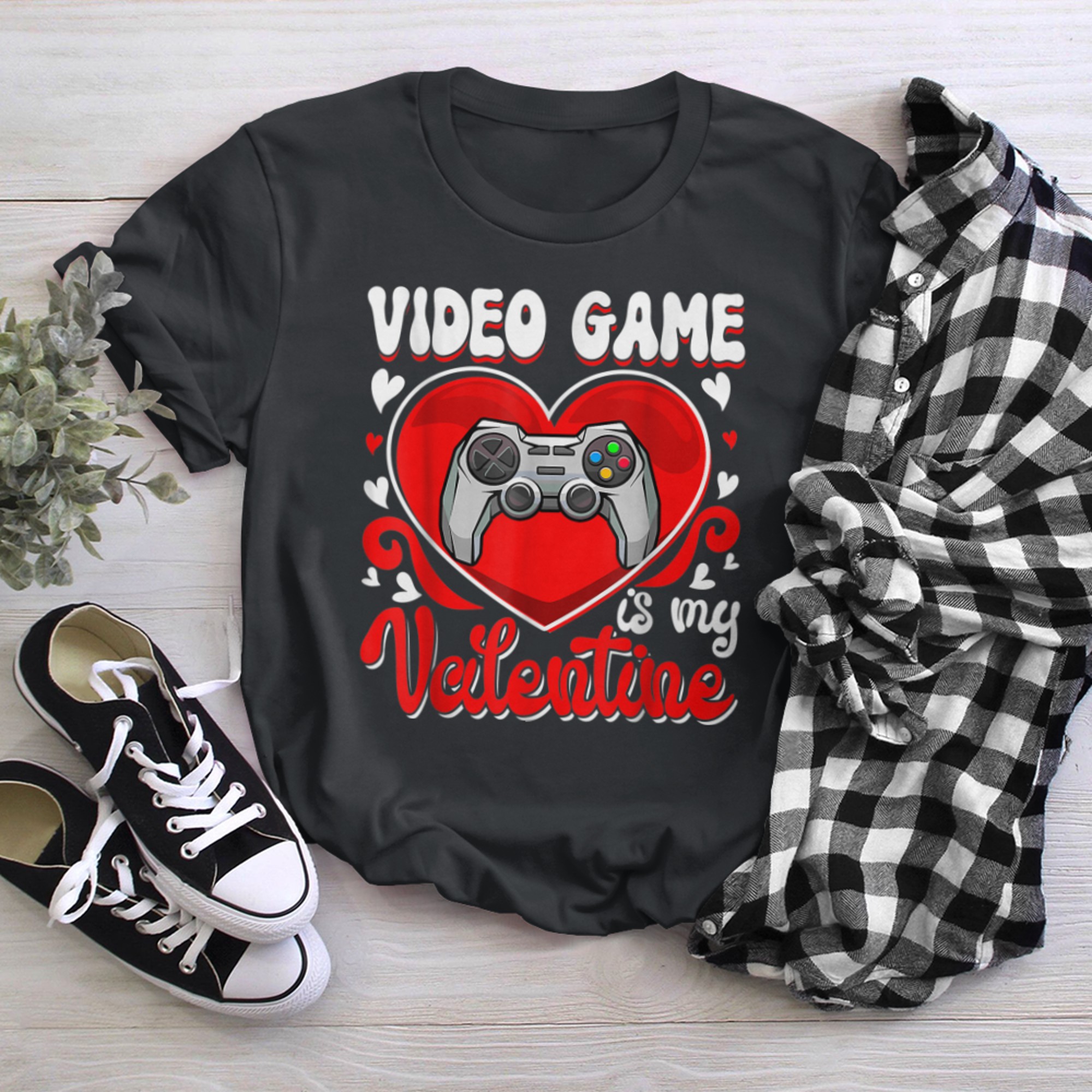 Funny Video Game Is My Valentine Happy Valentine's Day Heart t-shirt black