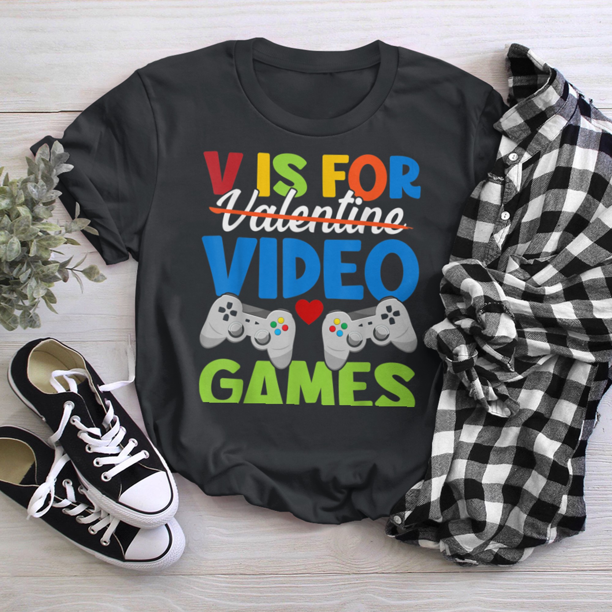 Funny Video Games V is For Valentine t-shirt black